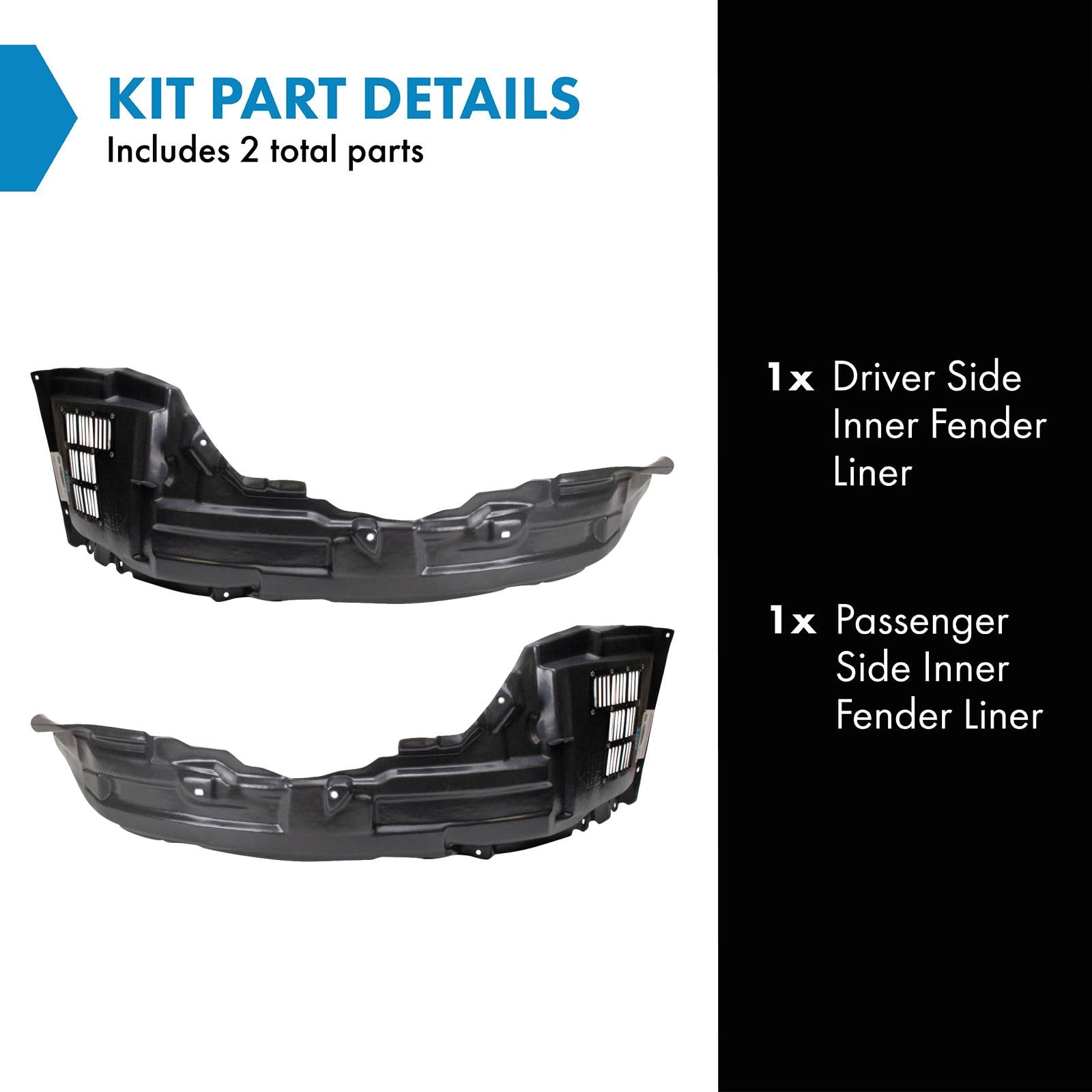 Trq Inner Fender Liner Set Compatible With 2010-2015 Mitsubishi Lancer Mi1248125 Mi1249131