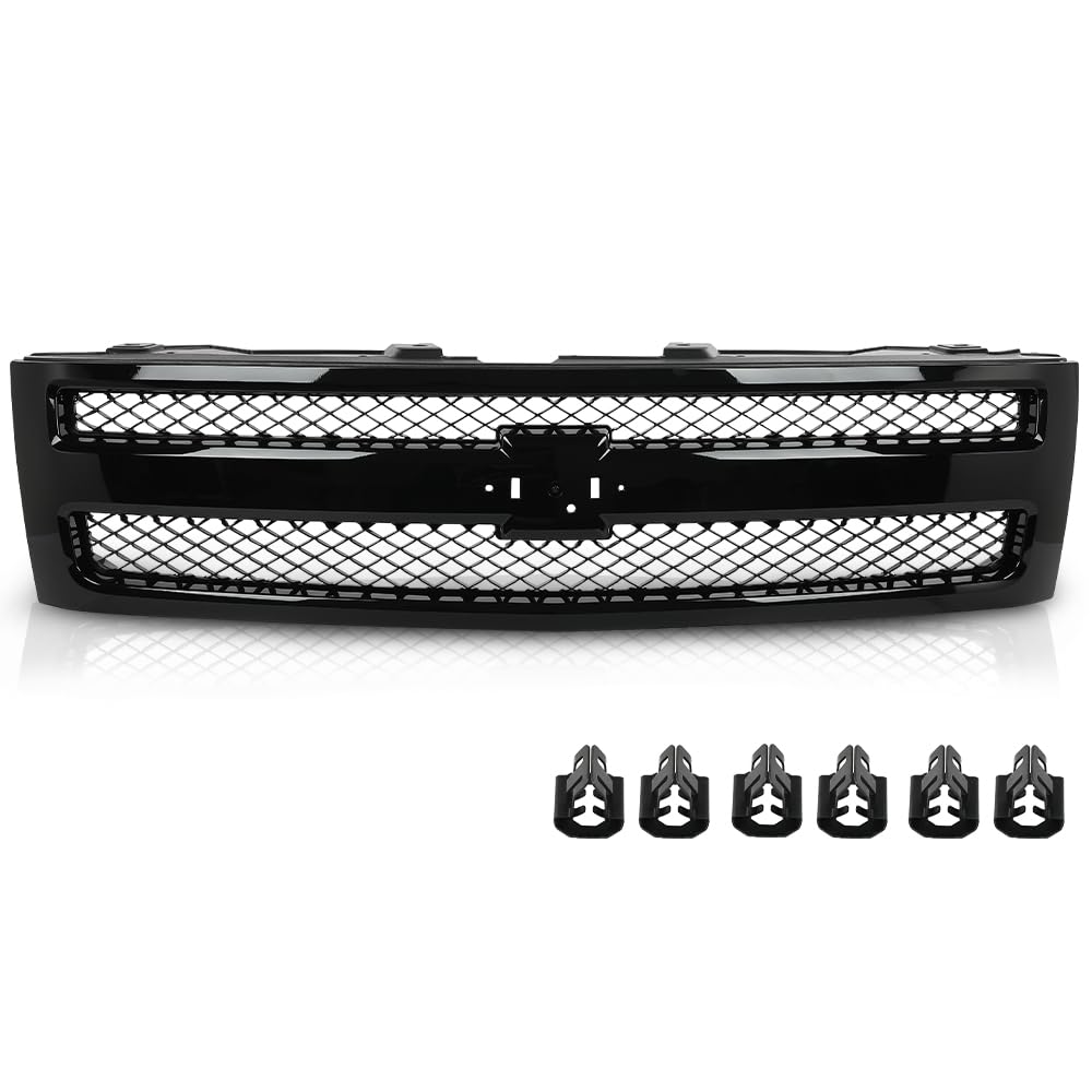 Pit66 Front Grille Grill Textured Black Compatible With Chevy Silverado 1500 Ls Lt Ltz Wt 2007-2013 /Silverado 1500 Hybrid 2009-