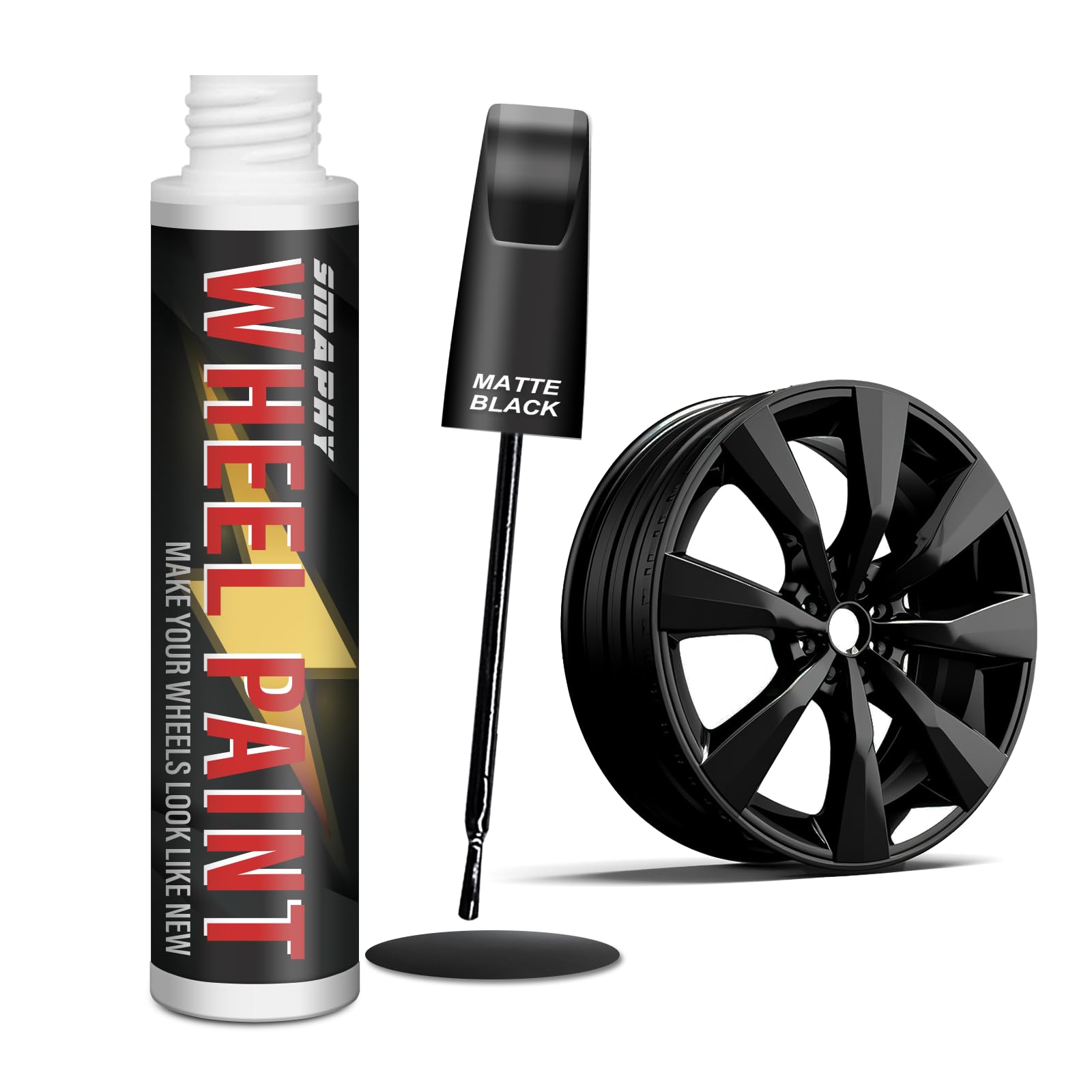 SMAPHY Matte Black Rim Touch Up Paint - Quick & Easy Wheel Repair Paint for Cars - Universal Color for Rims