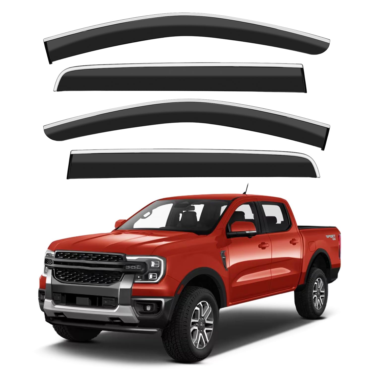 Vesul Compatible With Ford Ranger 2024 2025 Supercrew [Oem Style] Rain Guard Window Visor Window Wind Deflector Shield Cover Ven