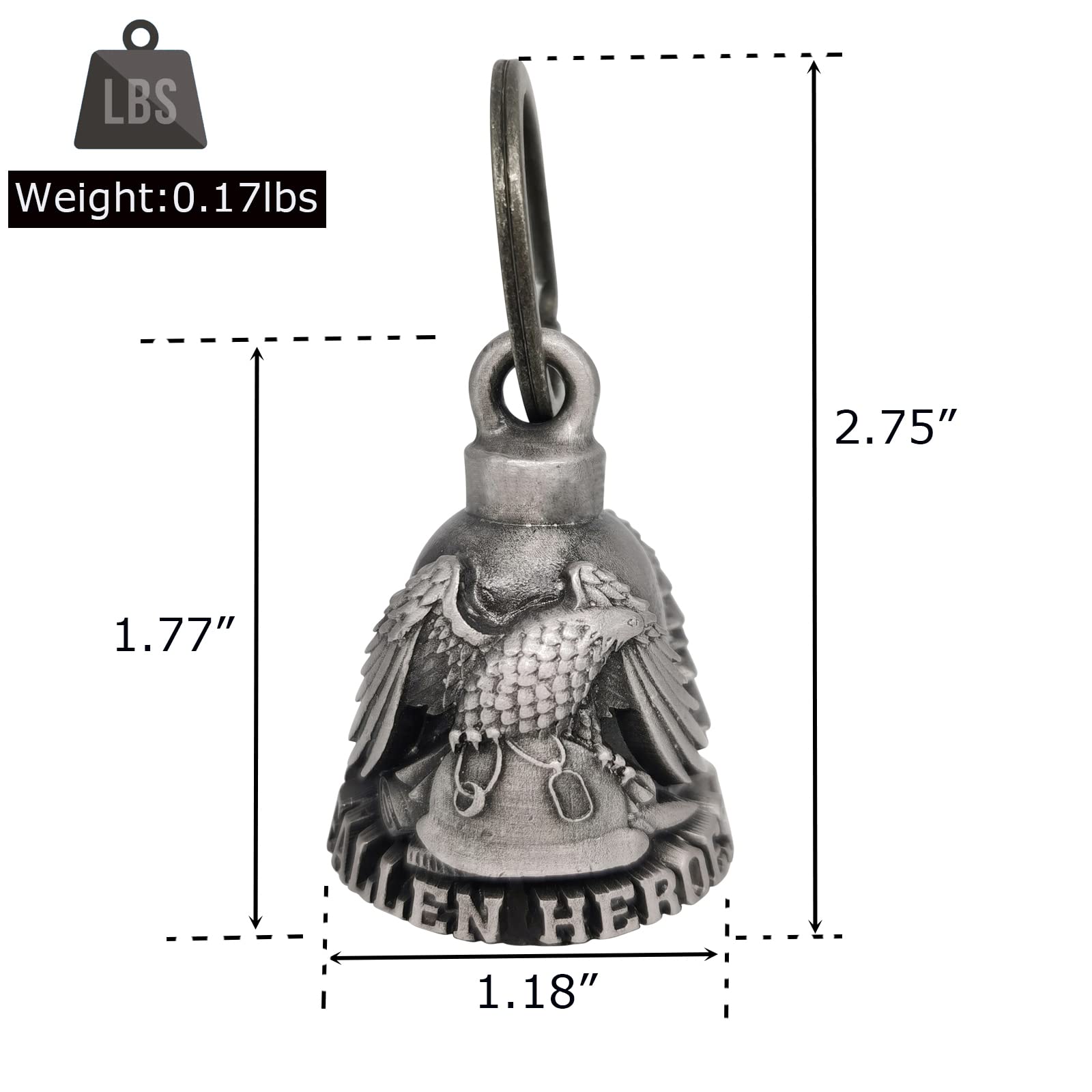 Dream Apparel Motorcycle ride bell for bikers,heavy spirit bells accessory and key chain for luck (DBL10-L eagle fallen heroes)