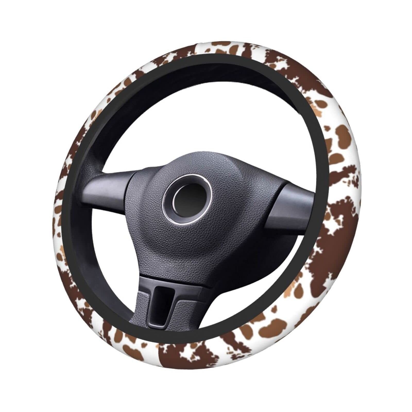 Brown Cow Print Steering Wheel Cover Universal 15 Inches For Women Men, Neoprene Anti-Slip Cute Car Steering Wheel Grip Wrap Car