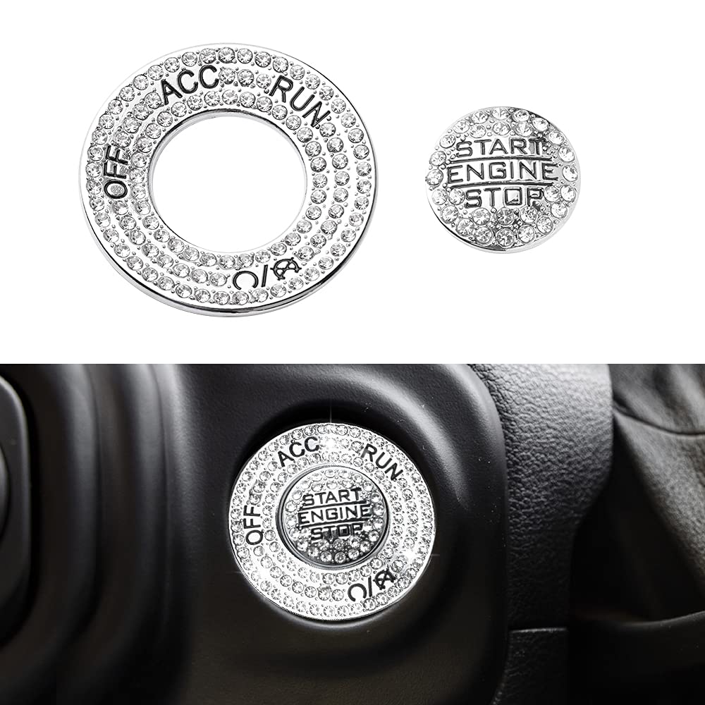 1797 For Jeep Wrangler Jl Accessories Gladiator Jt 2018 2019 2020 2021 2022 Bling Push Start Button Cover Engine Start Stop Button Cap Ring Sticker Trim Silver Crystal Pack Of 2