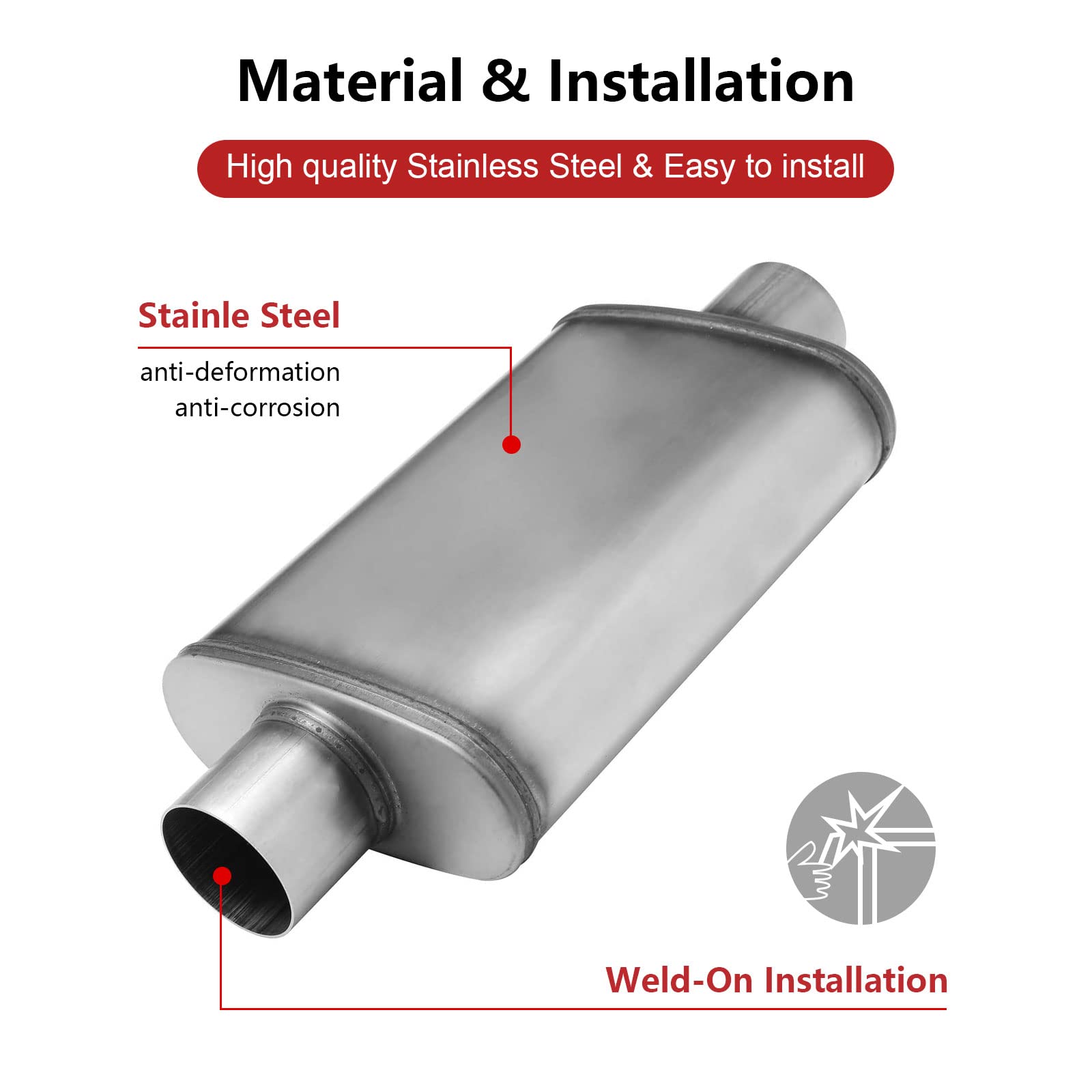 2 Inch Inlet/Outlet Exhaust Muffler, Straight-Through Chamber Performance Muffler Resonator With Universal Stainless Steel For C