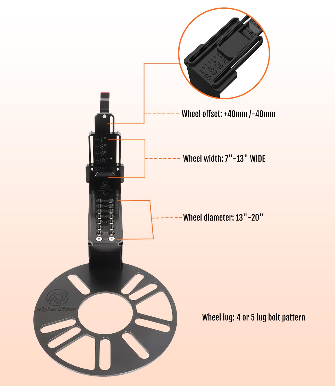 Alpha Rider Universal Wheel Fitment Tool Wheel Offset Tool Wheel Tool Car Wheel Offset Measuring Gauge Hub Tool Supports 13 To 20 Inch Wheel Diameters 4-Lug And 5-Lug Wheel Bolt Pattern (Plastic)