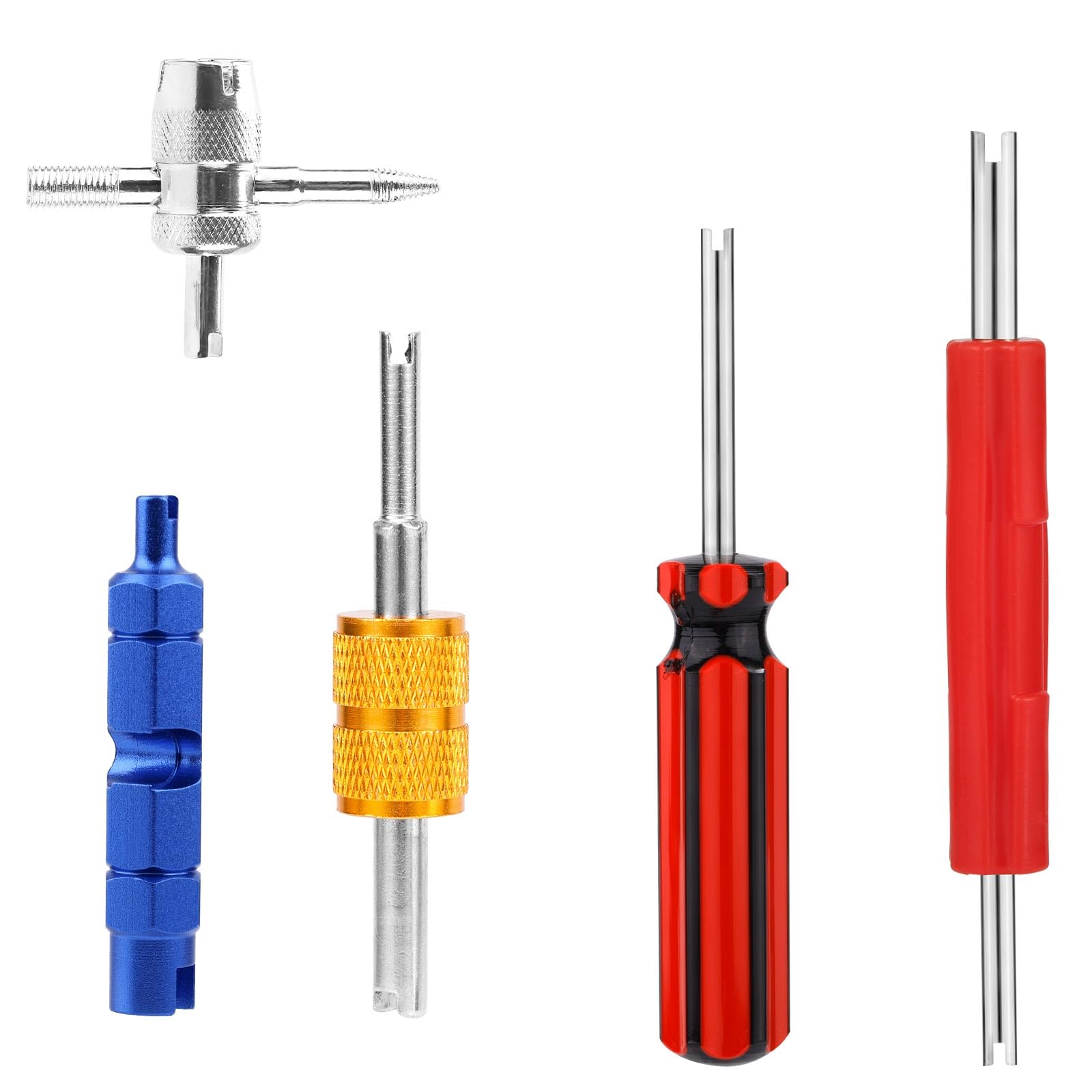 5 Pcs Tire Valve Repair Tool Set, Dual & Single Head Valve Core Remover Wrench 4 Way Stem Puller Stem Core Wrench Installation R