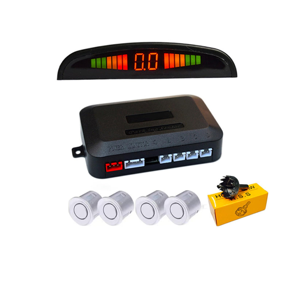 Car Parking sensors,4 Sensors kit Parking sensors Buzzer Radar,Desplay LED,Acoustic Auto Reverse Backup System (Silver)