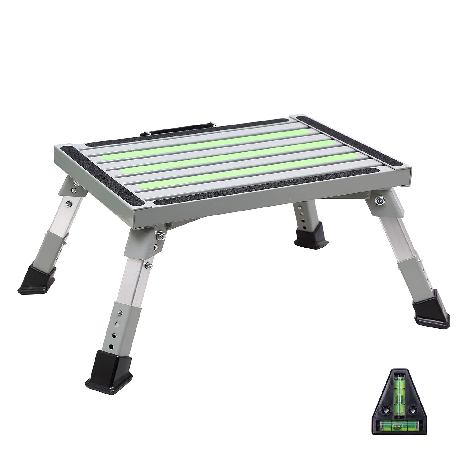 Homeon Wheels Safety Rv Steps, Step Stool Folding Platform Step With Durable Feet, More Stable Up To 1000 Lbs (Gray Reflective)