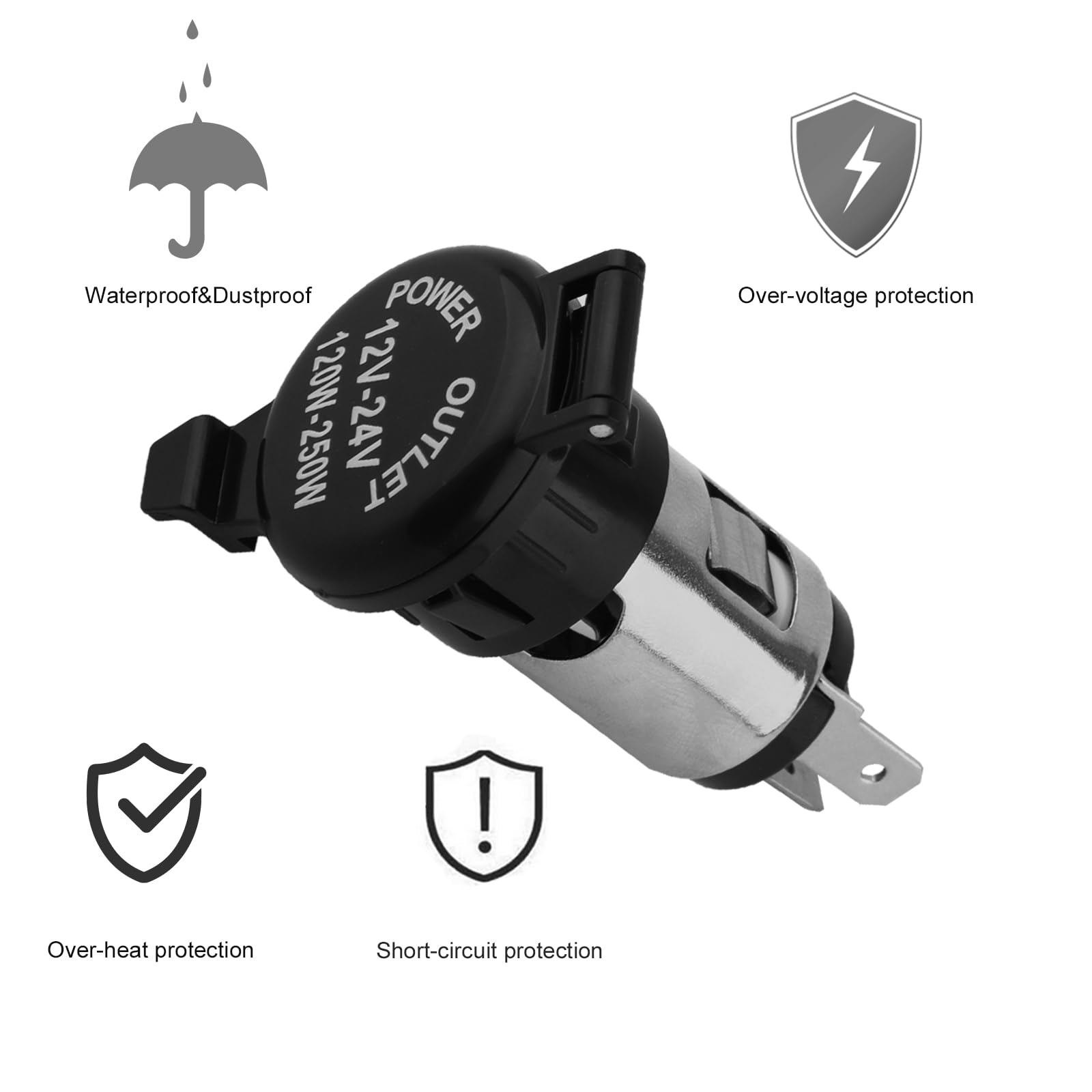 Cigarette Lighter Socket, DC 12V Car Cigarette Lighter,12 Volt Female Power Outlet Socket Replacement with Cover Wiring Harness