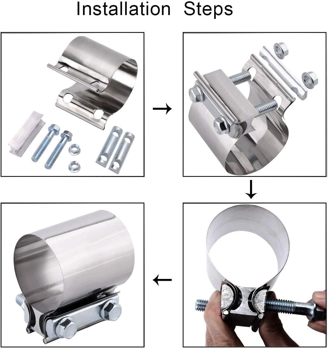 Speedwow 3 Inch Butt Joint Exhaust Clamp Band Coupler Sleeve Stainless Steel 4 Pcs…