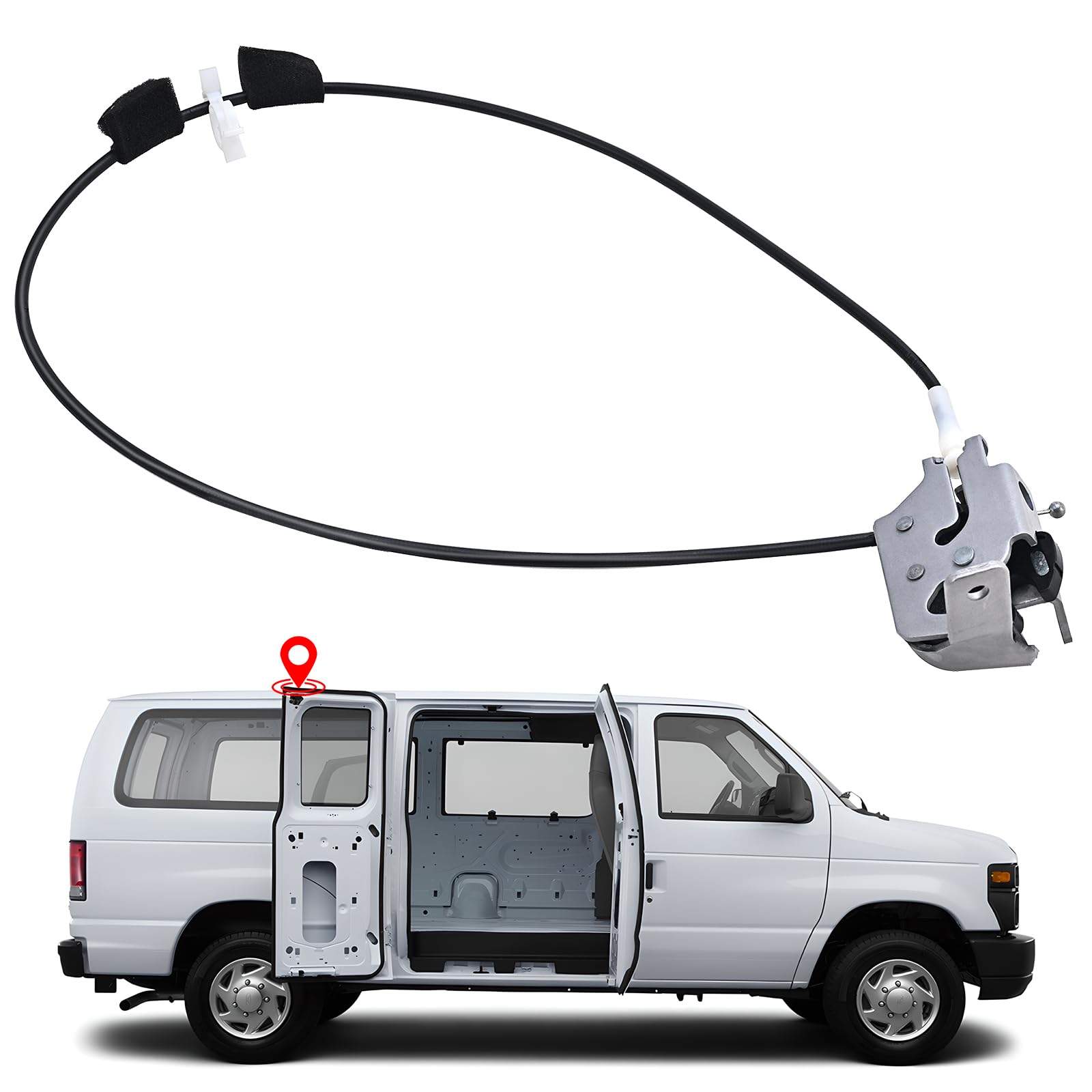 Side Door Latch Cable Compatible With 1992-2014 Ford E150 E250 E350 Econoline Van Right Passenger Side Rear Door Upper Latch And