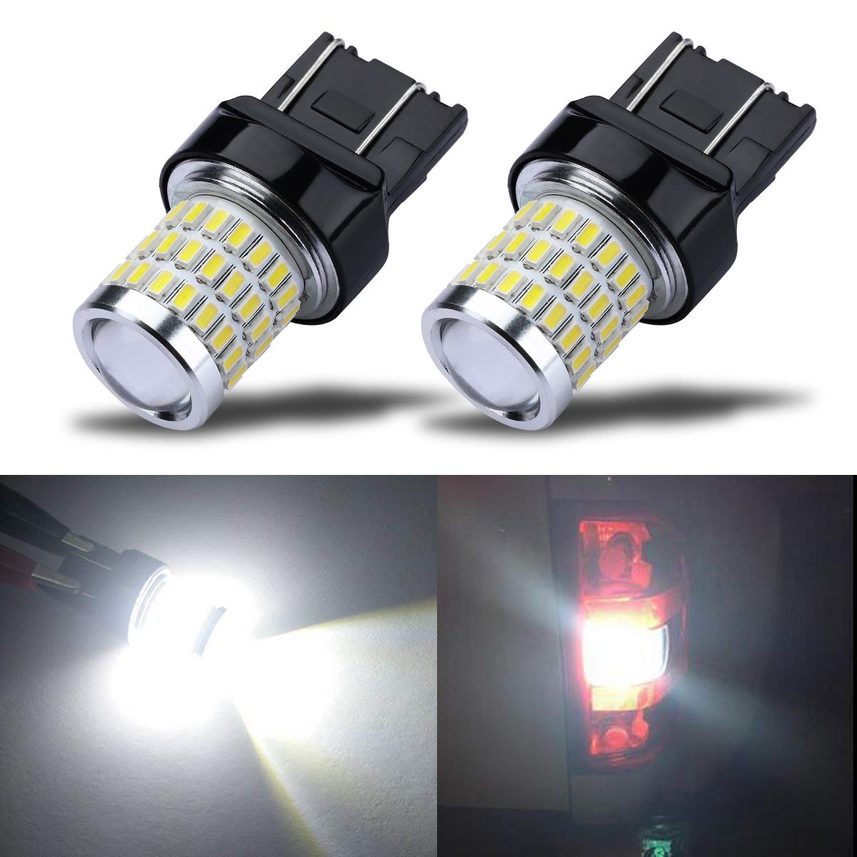 iBrightstar Newest 9-30V Super Bright Low Power 7443 7440 T20 LED Bulbs with Projector Replacement for Back Up Reverse Lights or