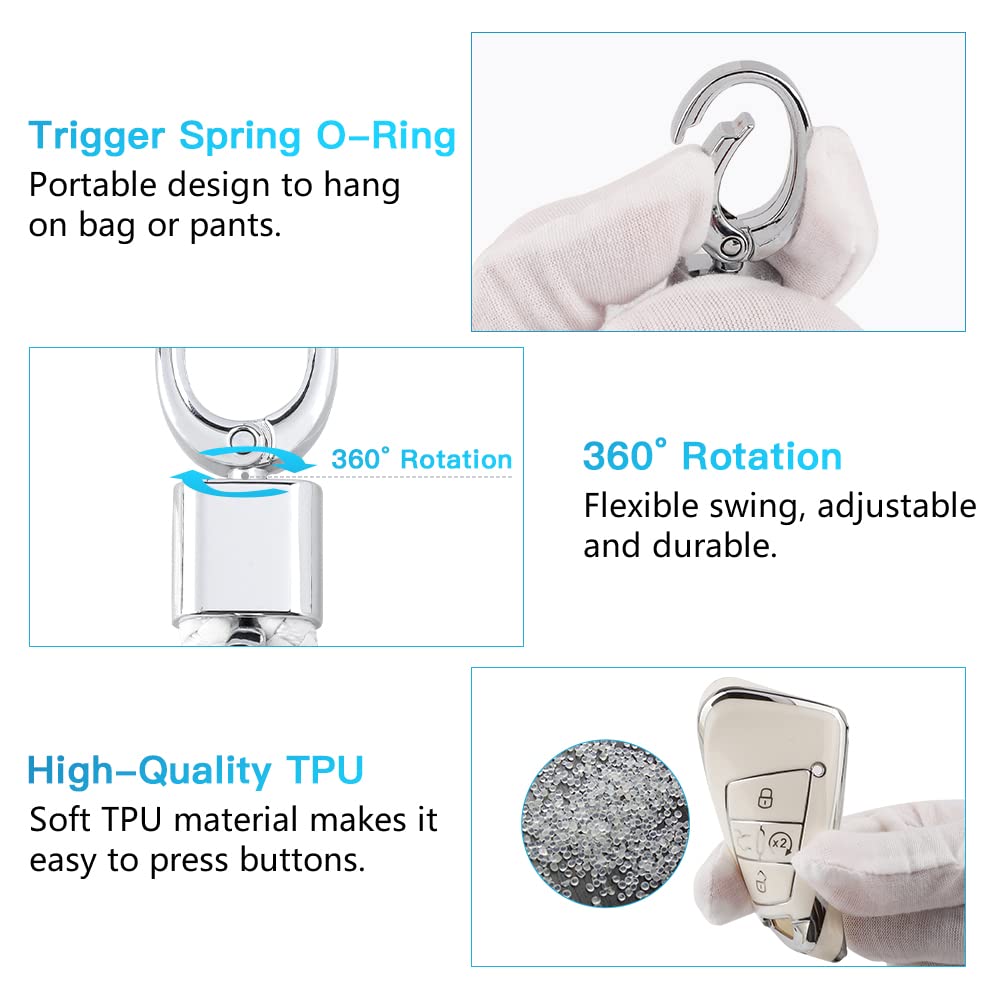 1797 For Volkswagen Vw Key Fob Cover Jetta Tiguan Arteon Atlas Taos Accessories Car Key Chain Case Shell Protector Women Men 4 Button White Silver Tpu