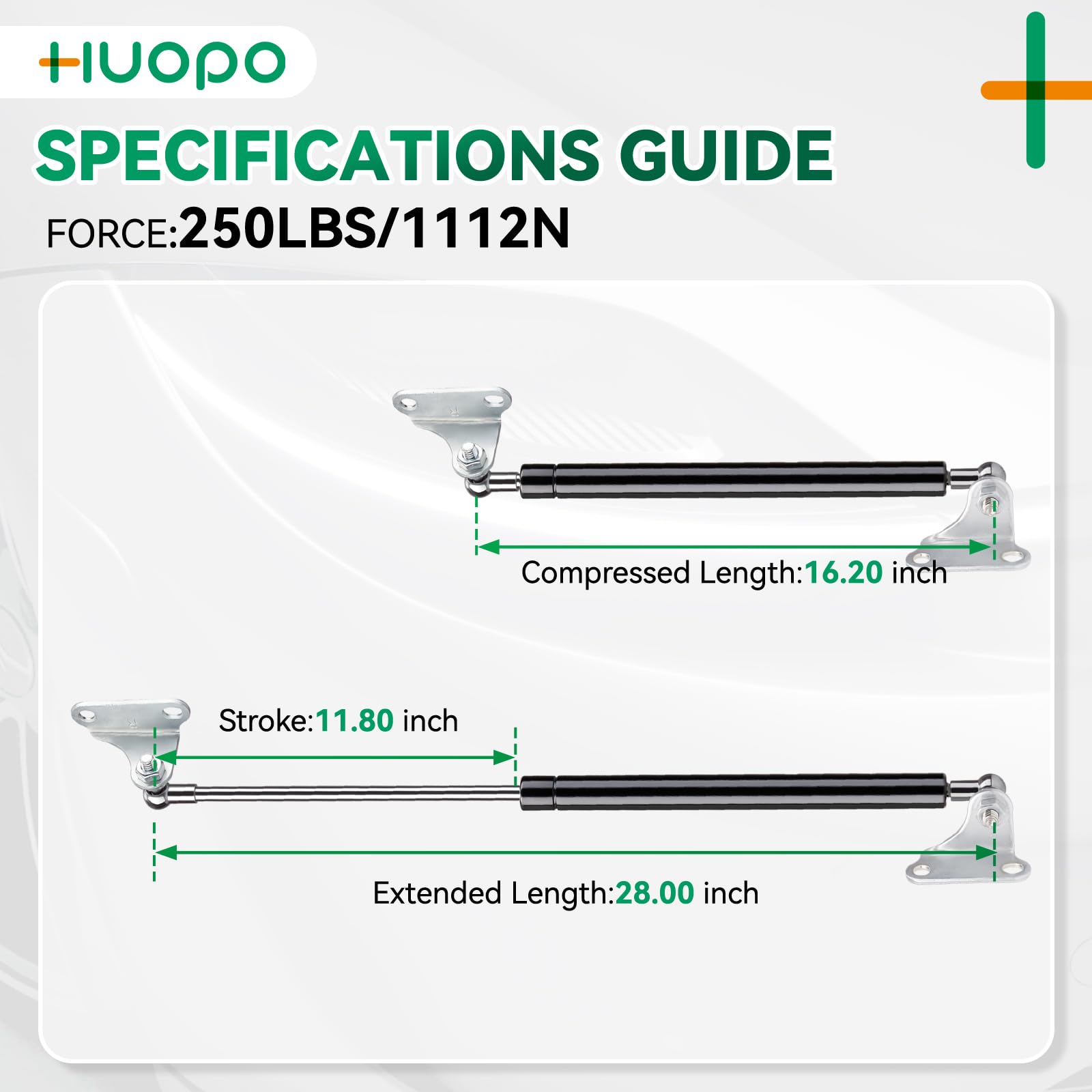 Huopo 28 Inch 250 Lb/1112 N Gas Strut Shock With L Type Mounts Lift Support For Rv Bed, Truck Bed Cover, Boat Heavy Lid, Basemen