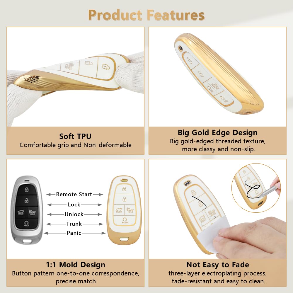 Pifoog Key Fob Cover For Hyundai With Keychain Bling Cute 5 Buttons Car Remote Keys Case Shell Full Covers For Hyundai Sonata Sa