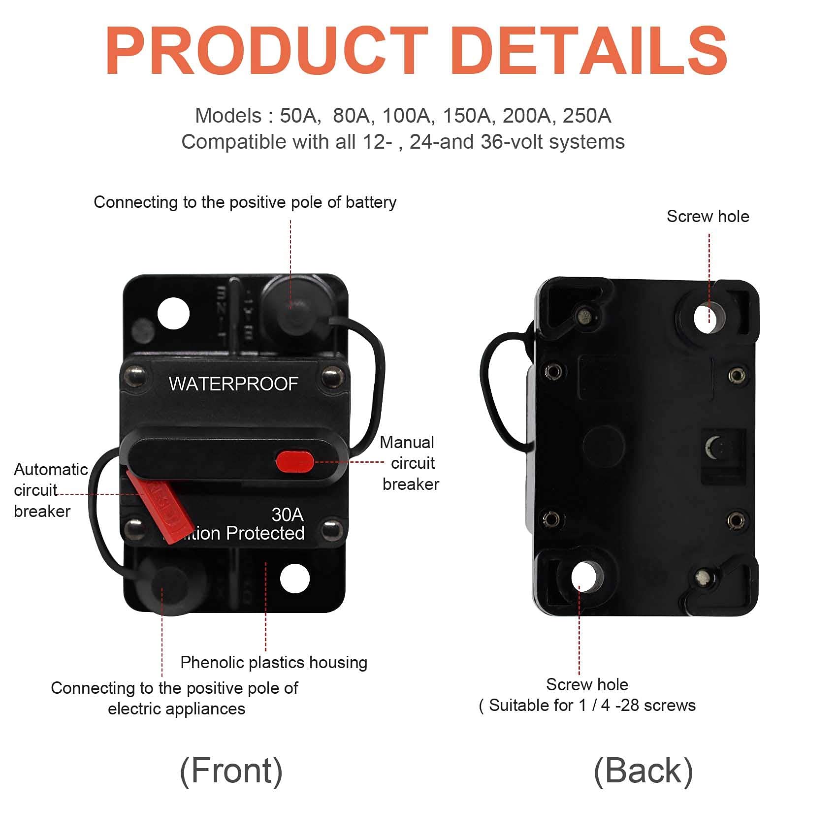Erayco 50 Amp Circuit Breaker With Manual Reset For Car Marine Trolling Motors Boat Atv Manual Power Protect For Audio System Fu