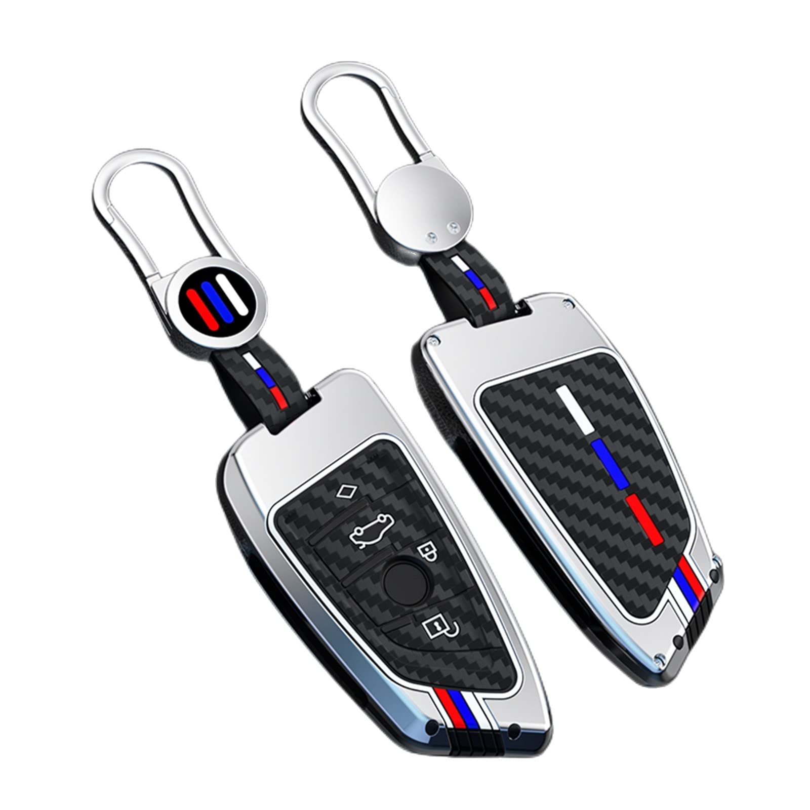 Bradegeve Carbon Fiber Key Fob Cover Case Metal Shell Cover Compatible For Bmw 5 6 7 Series X1 X2 X3 X5 X6 X7 (Silver