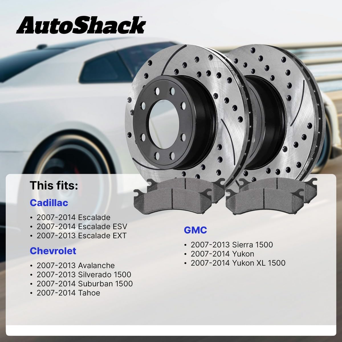 Autoshack Front And Rear Drilled Slotted Brake Kit Rotors Black And Ceramic Pads Set Of 4 Replacement For Chevrolet Silverado 1500 Tahoe Suburban 1500 Avalanche Gmc Sierra 1500 Yukon V8 Scd1092Pr65099