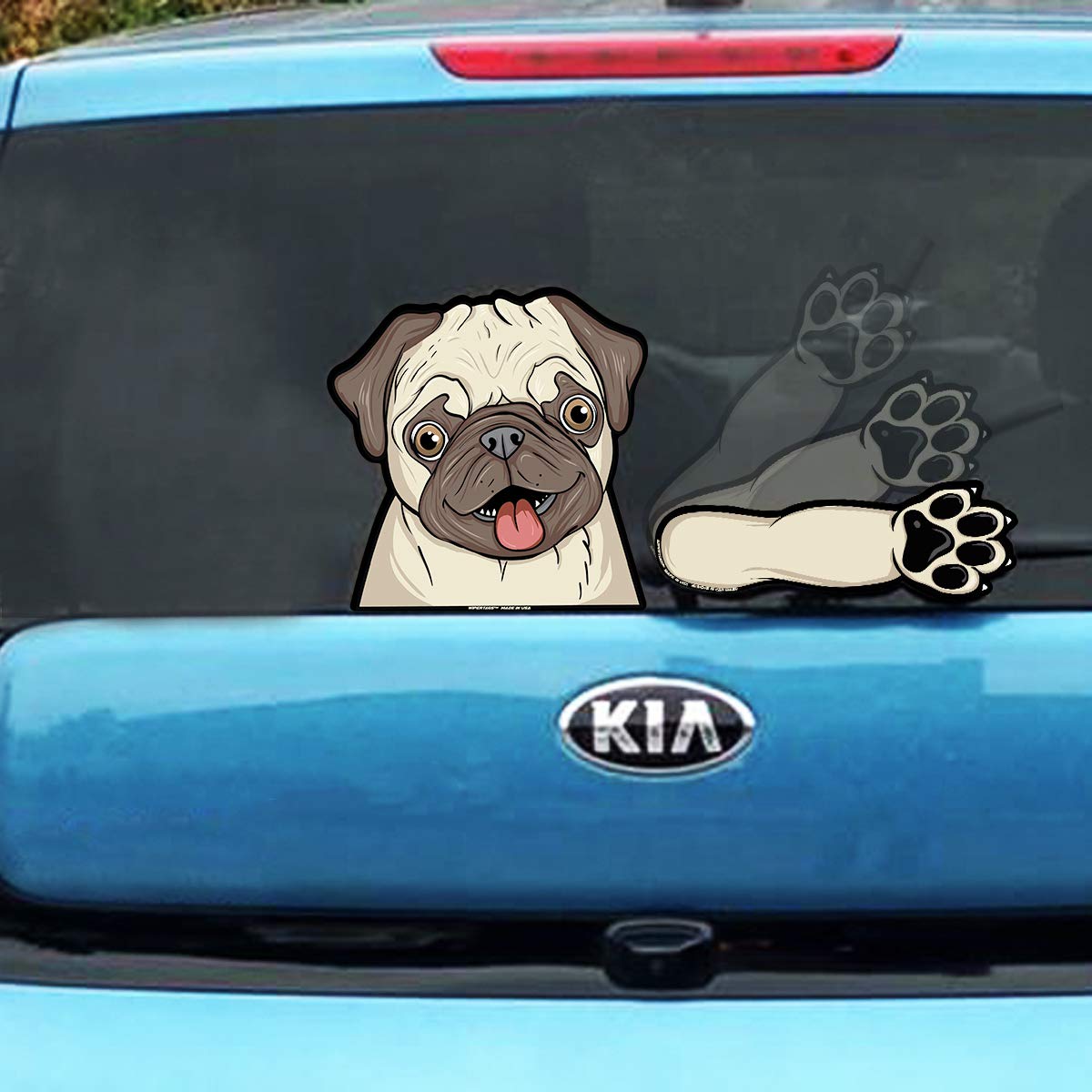 Pugly Pug Rescue Dog Waving Wipertags With Decal For Rear Vehicle Wipers