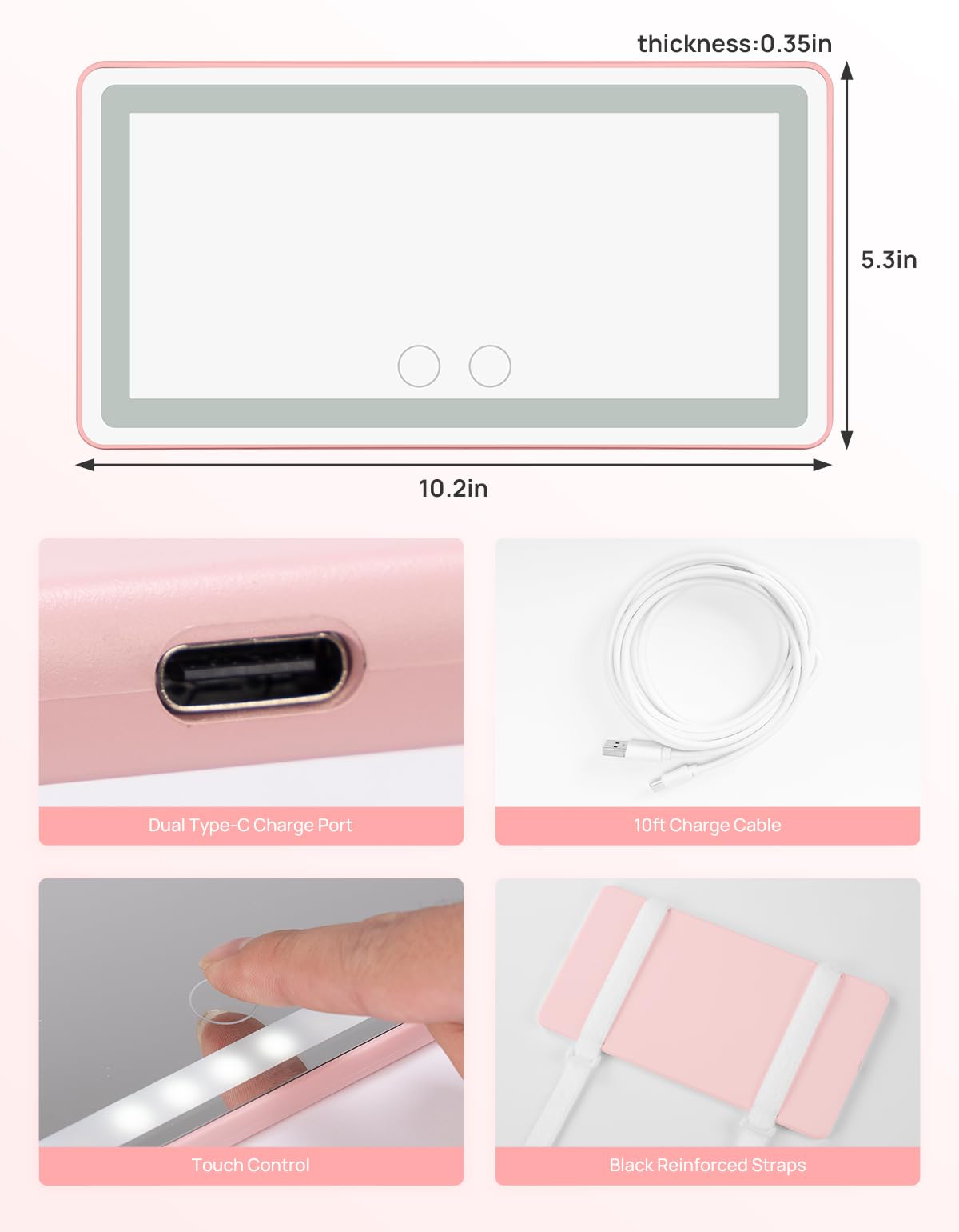 Joytutus Car Sun Visor Vanity Mirror, Car Mirror With 3 Light Modes & 60 Leds, Rechargeable, Touch Control, Universal Fit