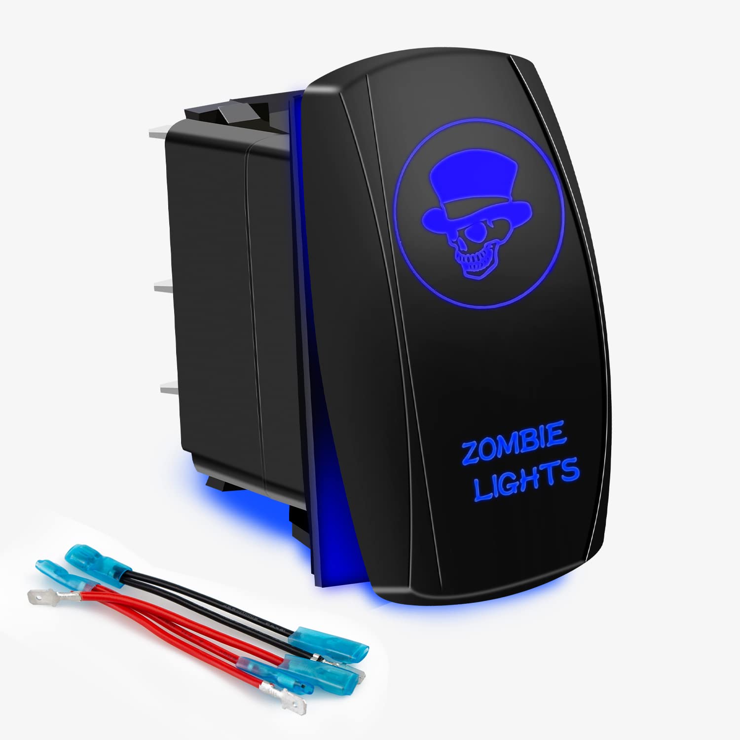 Fabood F Waterproof 5 Pin Zombie Lights Rocker Switch Laser Spst On/Off Two Led Backlit Blue Light 20A 12V For Auto Automotive M