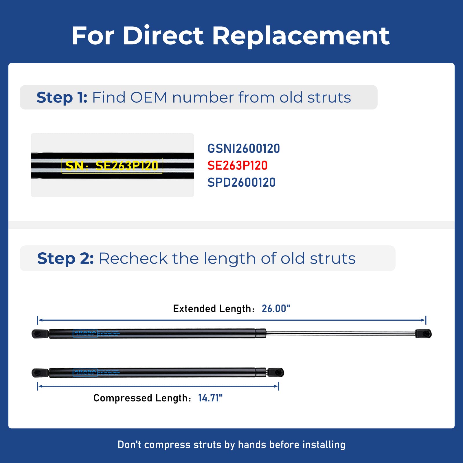 Arana Se263P120 26 Inch 120Lb/534N Gas Struts Lift Support Spd2600120 26'' 120Lb Gas Springs Shocks Props For Tonneau Cover Rv B