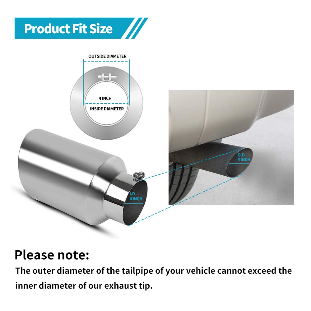 AUTOSAVER88 4'' Inlet Exhaust Tips, 4 Inch Inlet 8in Outlet 15 in Overall Length Chrome-Plated Finish Stainless Steel Exhaust Ta