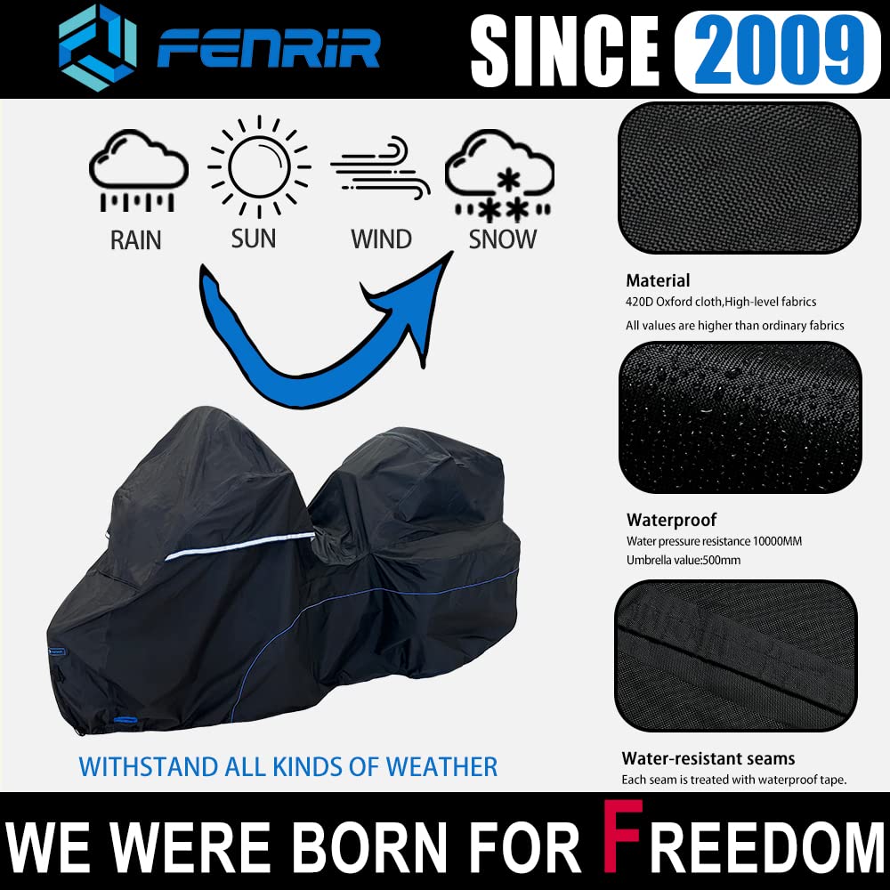 Fenrir 111'' Trike Motorcycle Cover Waterproof Outdoor Storage Exhaust Pipe Anti-Scalding Antenna Hole For Harley Davidson Freew