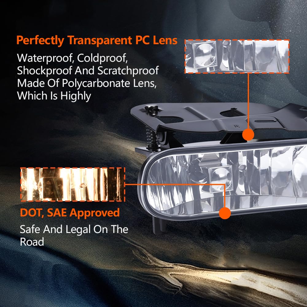 Grand Orange Front Bumper Fog Lights W/Bulb 880 12V 27W Clear Lens Compatible With Cadillac Escalade 2002-2006