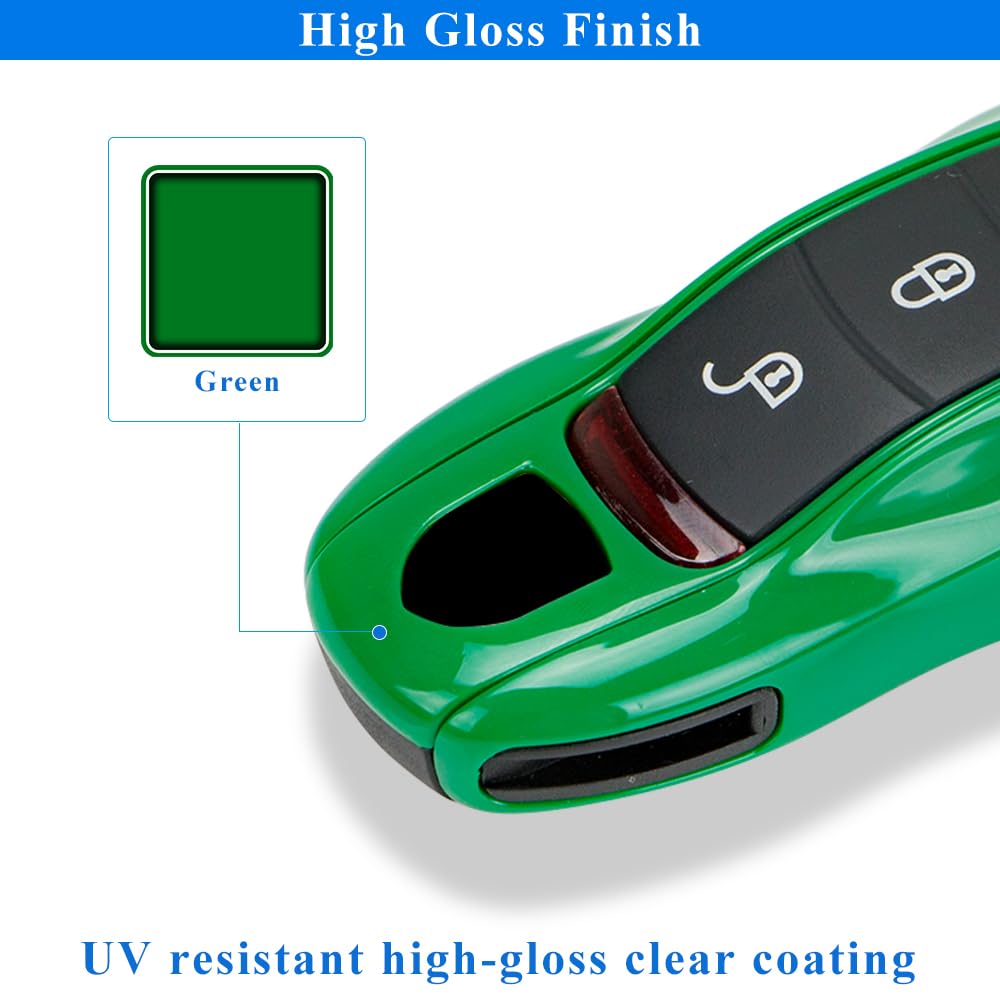 Aerobon 3-Piece Painted Key Cover Key Fob Shell Cover Compatible With Porsche Key Shell, Key Shell Replacement (Mk1, Green)