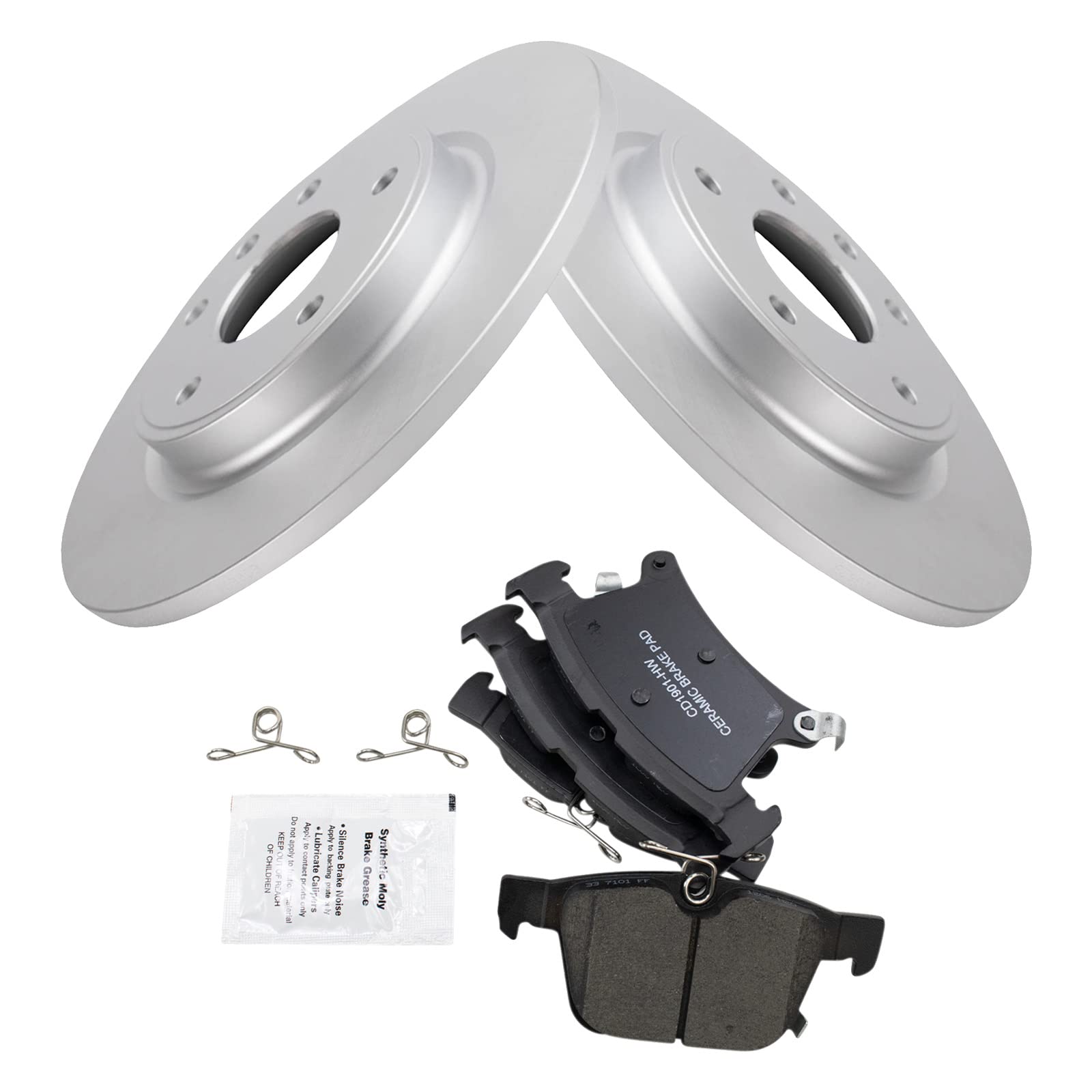 Trq Rear Posi Ceramic Disc Brake Pad & Coated Rotor Kit Compatible With Chrysler Pacifica