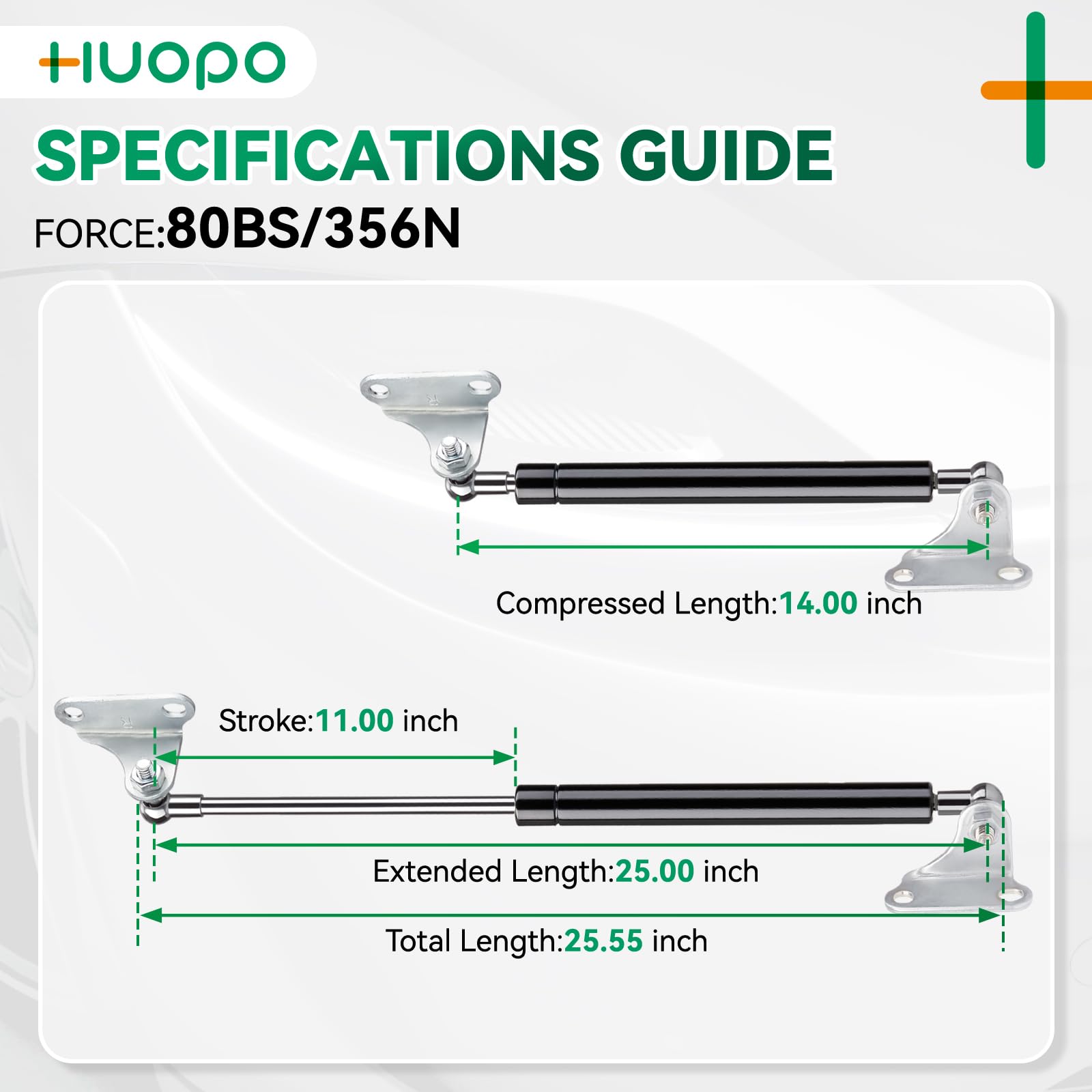 Huopo 25 Inch 80Lb/356N Gas Strut Shock Spring Lift Support For Rv Bed Storage Heavy Duty Lid Basement Door Boat Hatch, Set Of 2