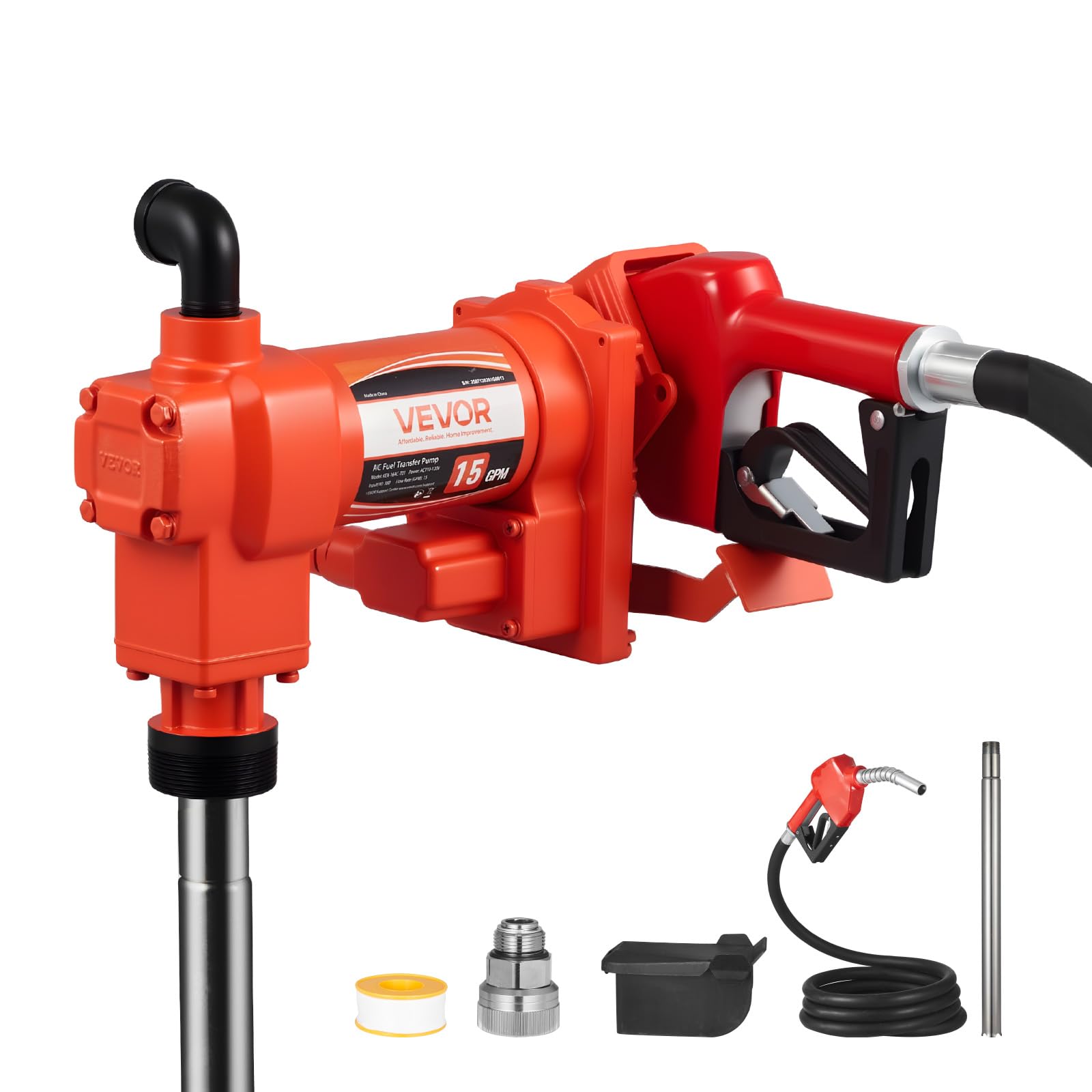 VEVOR Fuel Transfer Pump 110V, 15 GPM 57 L/min, AC Electric Oil Transfer Pump, with Auto Shut-Off Fuel Nozzle & Discharge Hose, 