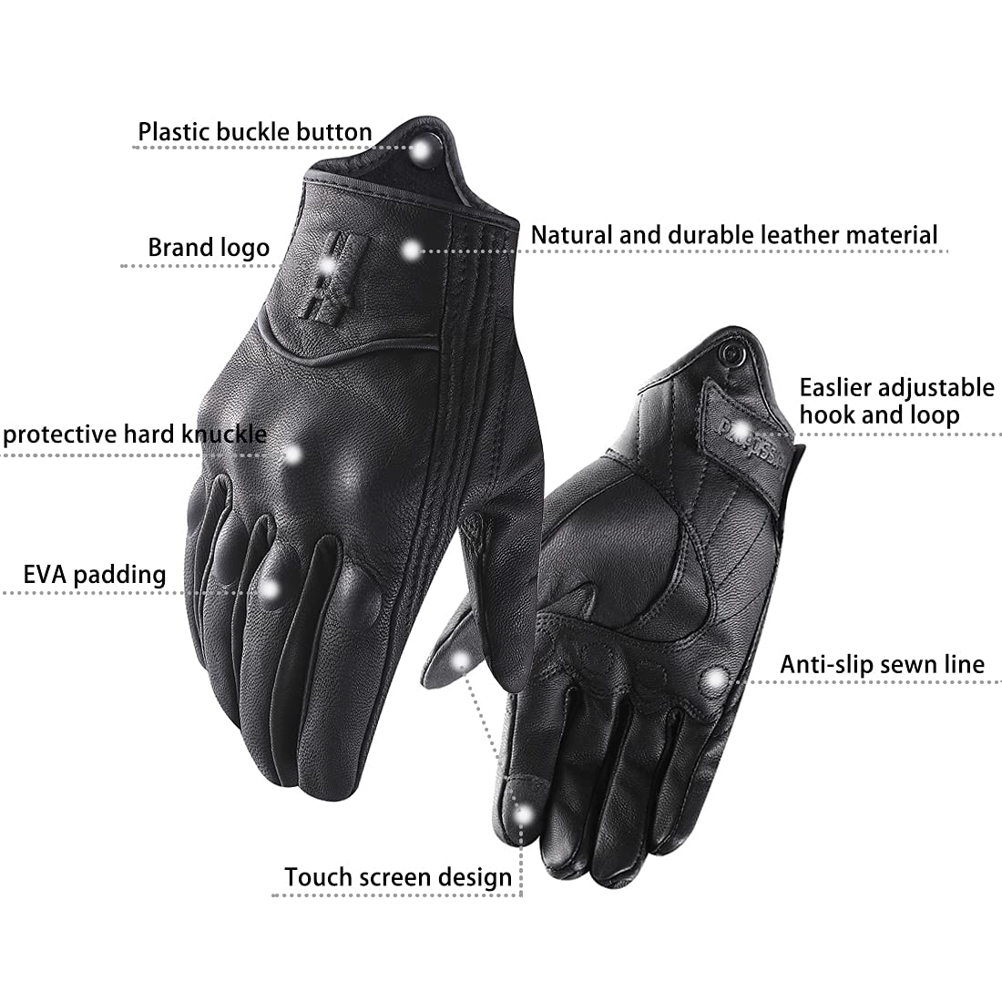 Harssidanzar Motorcycle Gloves For Men,Leather Touch Screen Riding Driving Gloves Gm028,Black,Size Xl