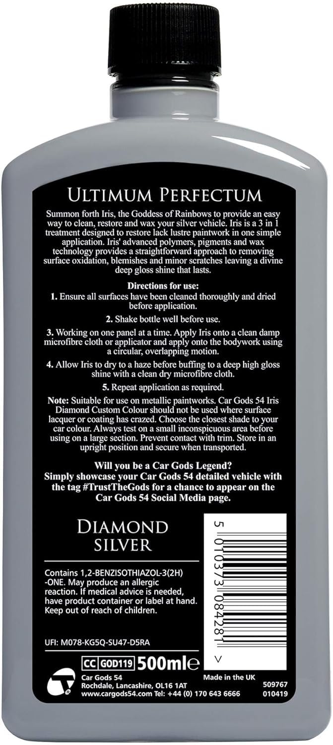 Car Gods Iris Custom Color Silver 3-In-1 Polish Wax Color Restorer & Scratch Remover, 16 Colors Available, 17 Fl Oz