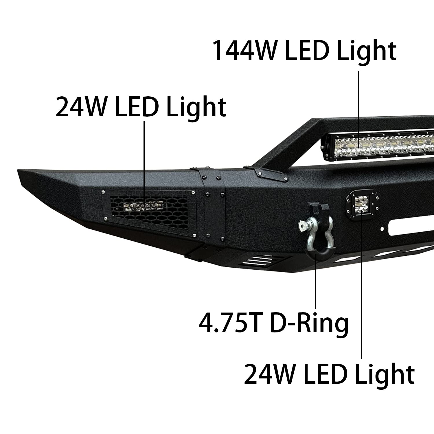Tioyar Front Bumper Compatible With 2009-2014 Ford F150 Raptor W/Winch Plate & 5 Led Lights & 2 4.75T D-Rings