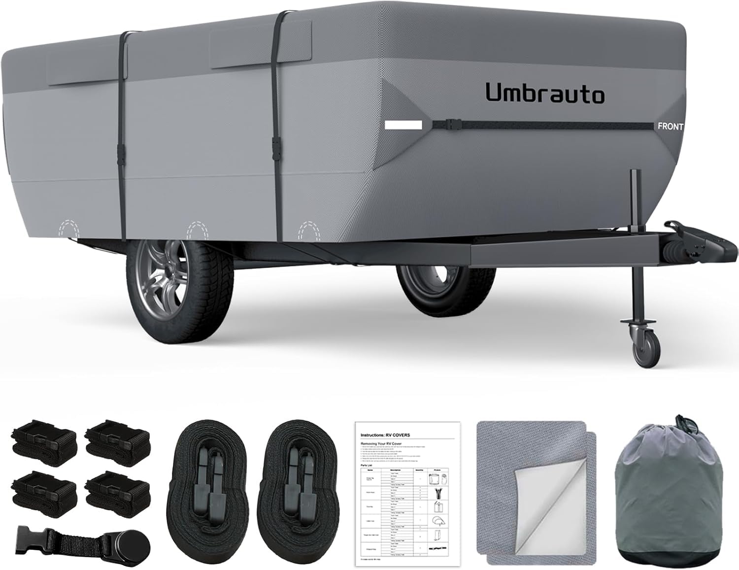 Umbrauto Pop Up Camper Cover Fits 18-20Ft, 7 Layers Top Tent Trailer Cover Waterproof Extra Thick Polypropylene Breathable Ripst
