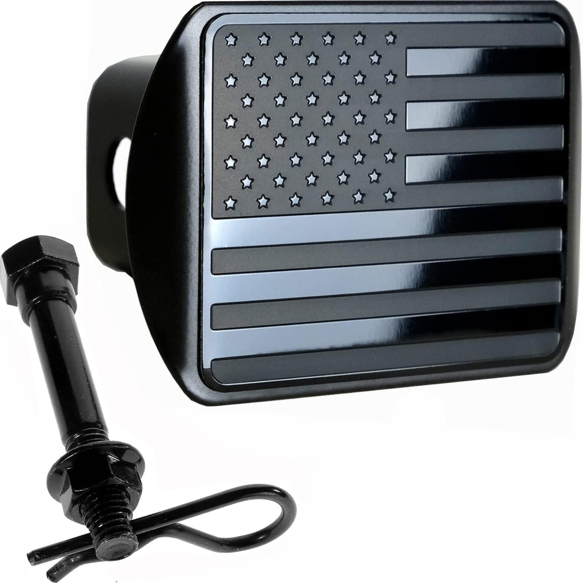 Everhitch Usa Stainless Steel Flag Emblem Metal Hitch Cover With Pin Bolt (Fits 2'' Receivers, Black)