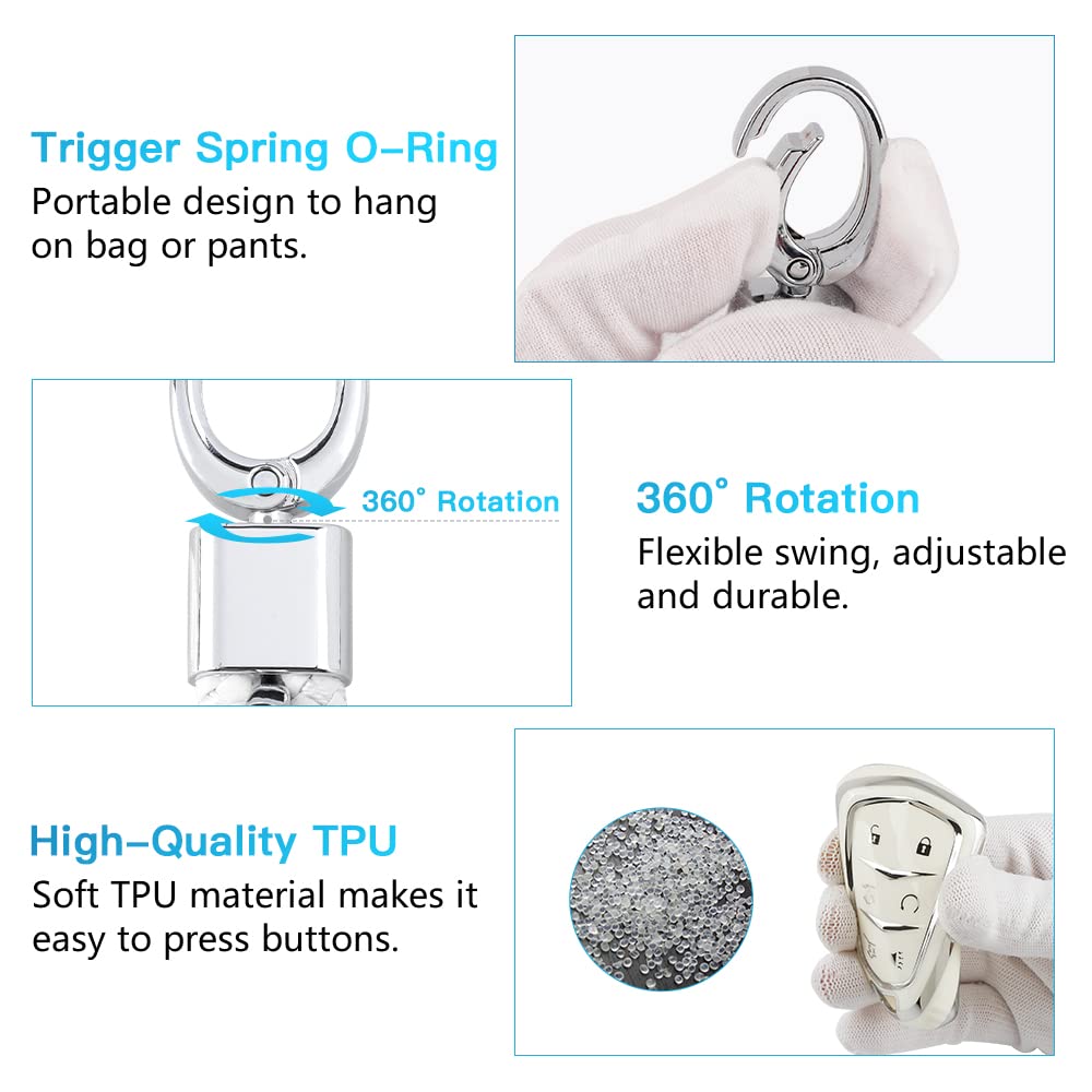 1797 Key Fob Cover For Cadillac Escalade 2015 - 2020 Accessories Car Remote Key Chain Case Shell Protector 6 Button White Silver Tpu