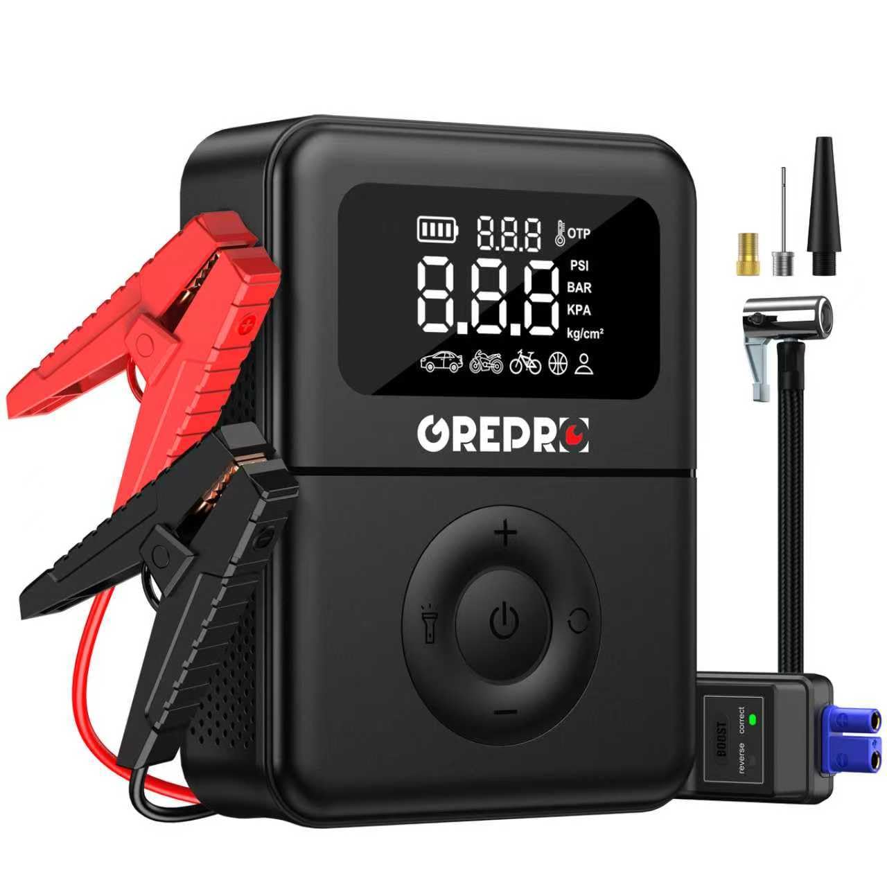 GREPRO Jump Starter with Air Compressor, 5000A Battery Jumper Starter Portable(10.0L Gas/8.0L Diesel),150PSI Tire Inflator 12V C