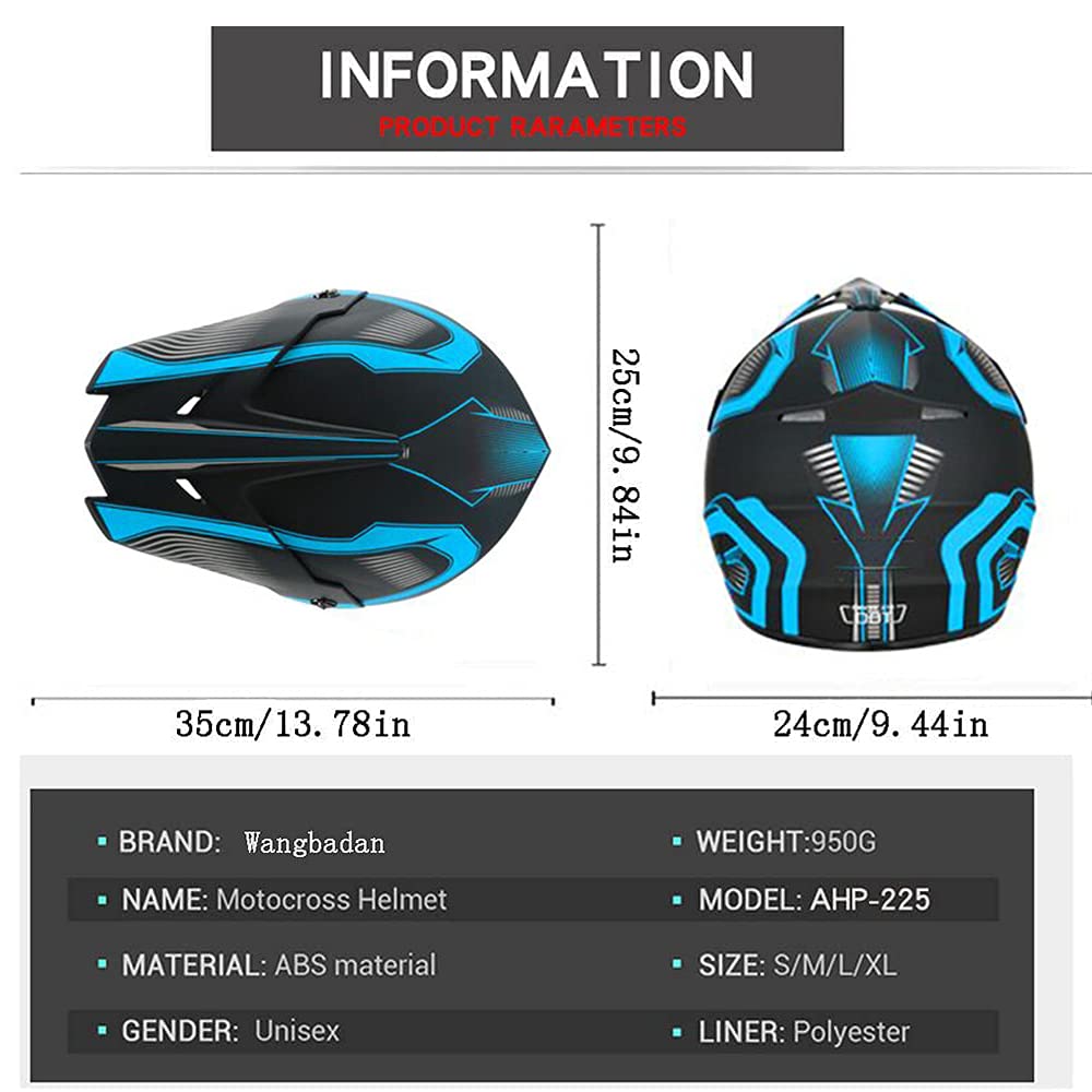 Zjhelm Motorcycle Helmet, Powersports Motorcycle Man Woman Adult Atv Mx Helmet, Dot Certification Standard, Four Seasons (Blue, Large)
