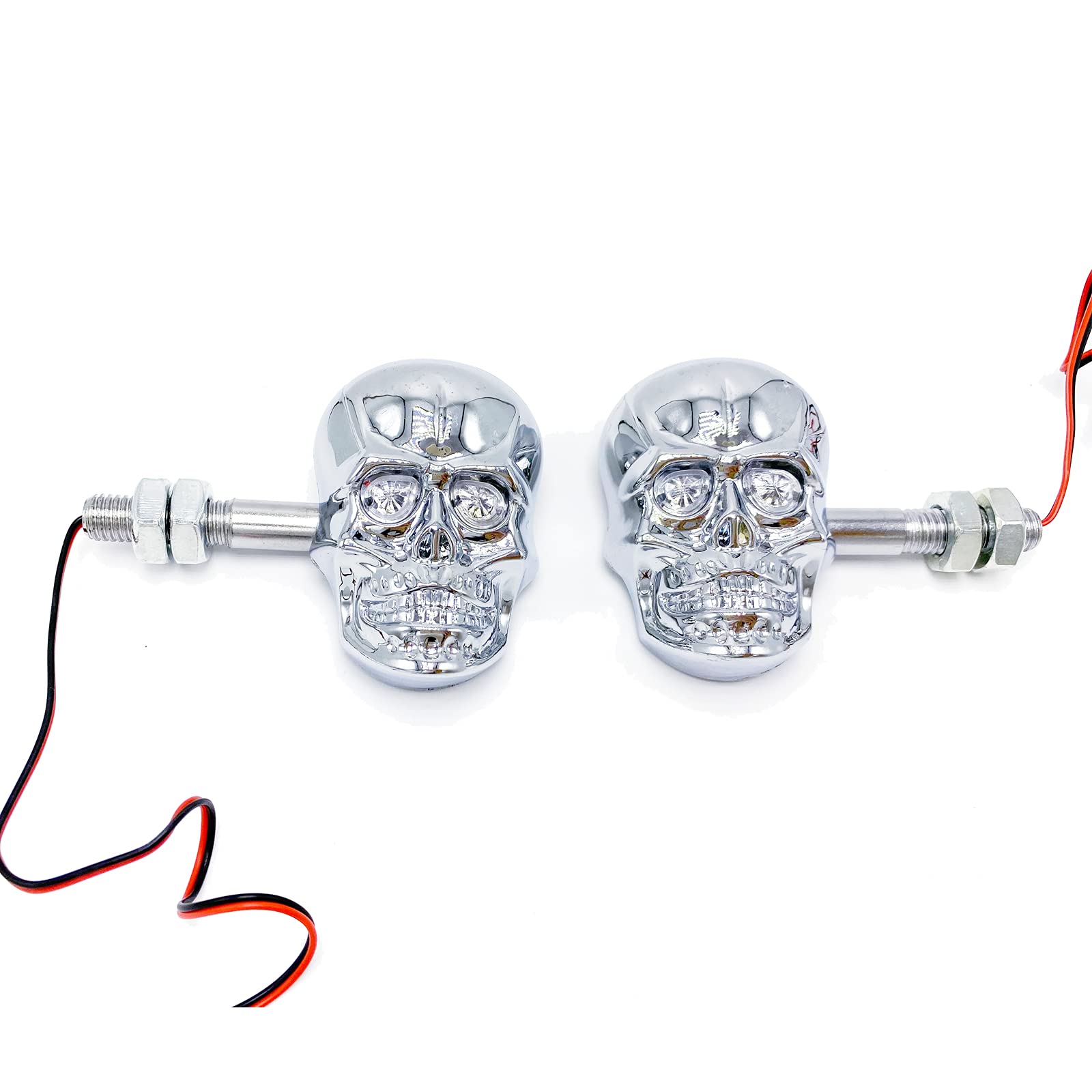Perfectech Motorcycle 10Mm Screw Skull Head Led Amber Turn Signal Indicator Light (Chrome)