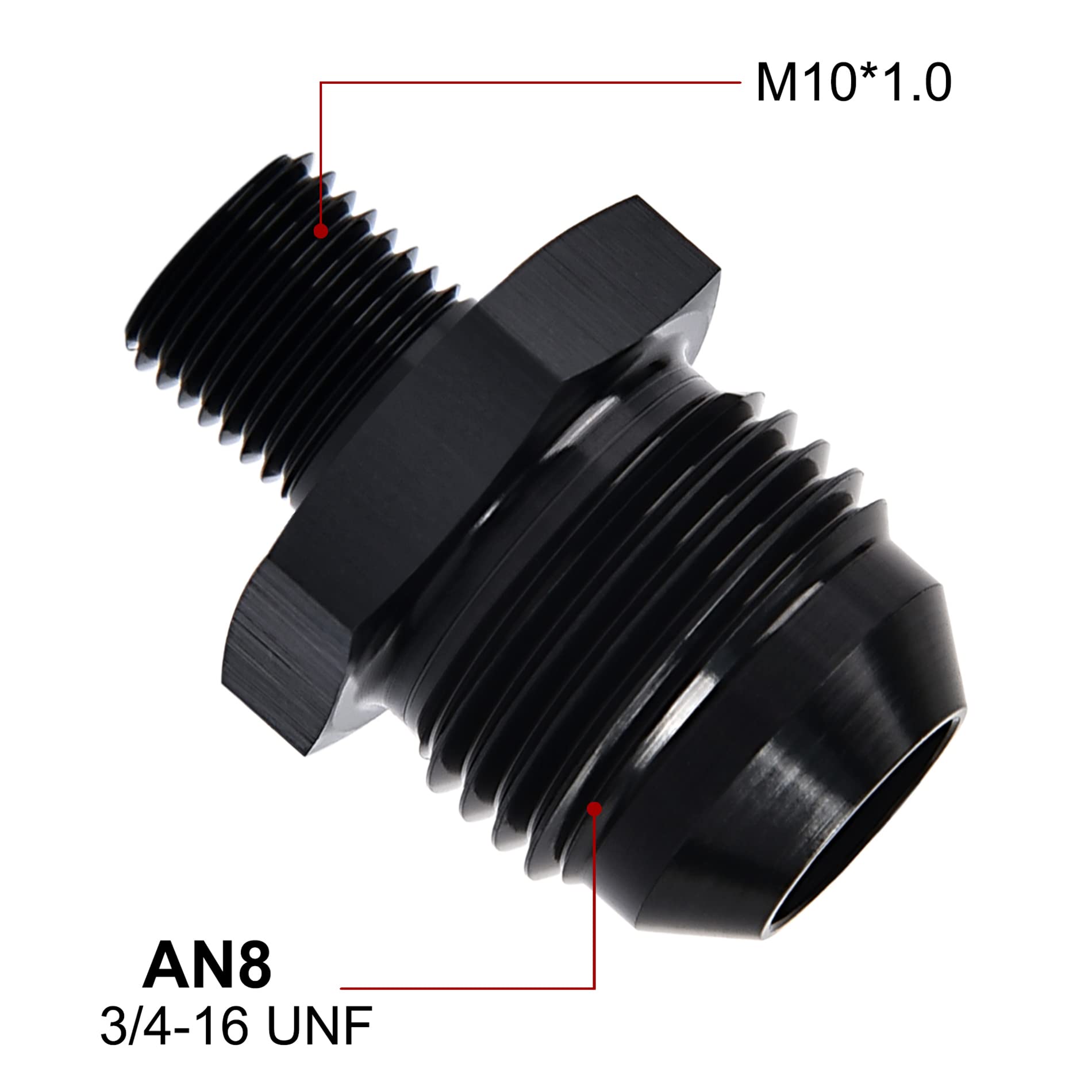 Evil Energy 8An Male Flare To M10 X 1.0Mm Male Metric Fitting Adapter Aluminium Alloy 2Pcs