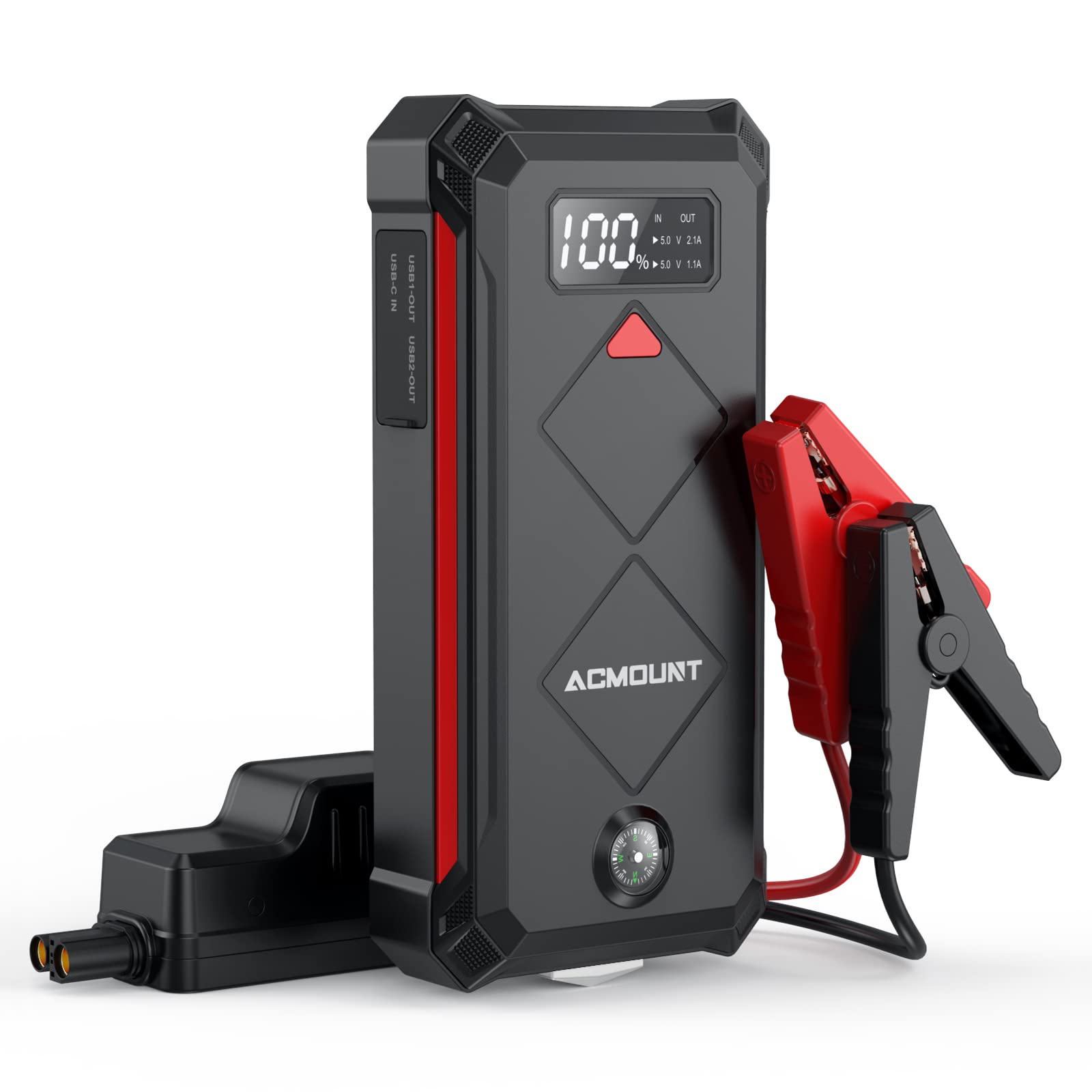 Acmount P100 Car Jump Starter, 3000A Peak Lithium Jump Starter Battery Pack For Up To 10.0L Gas Or 8.0L Diesel Engine, Safe 12V 