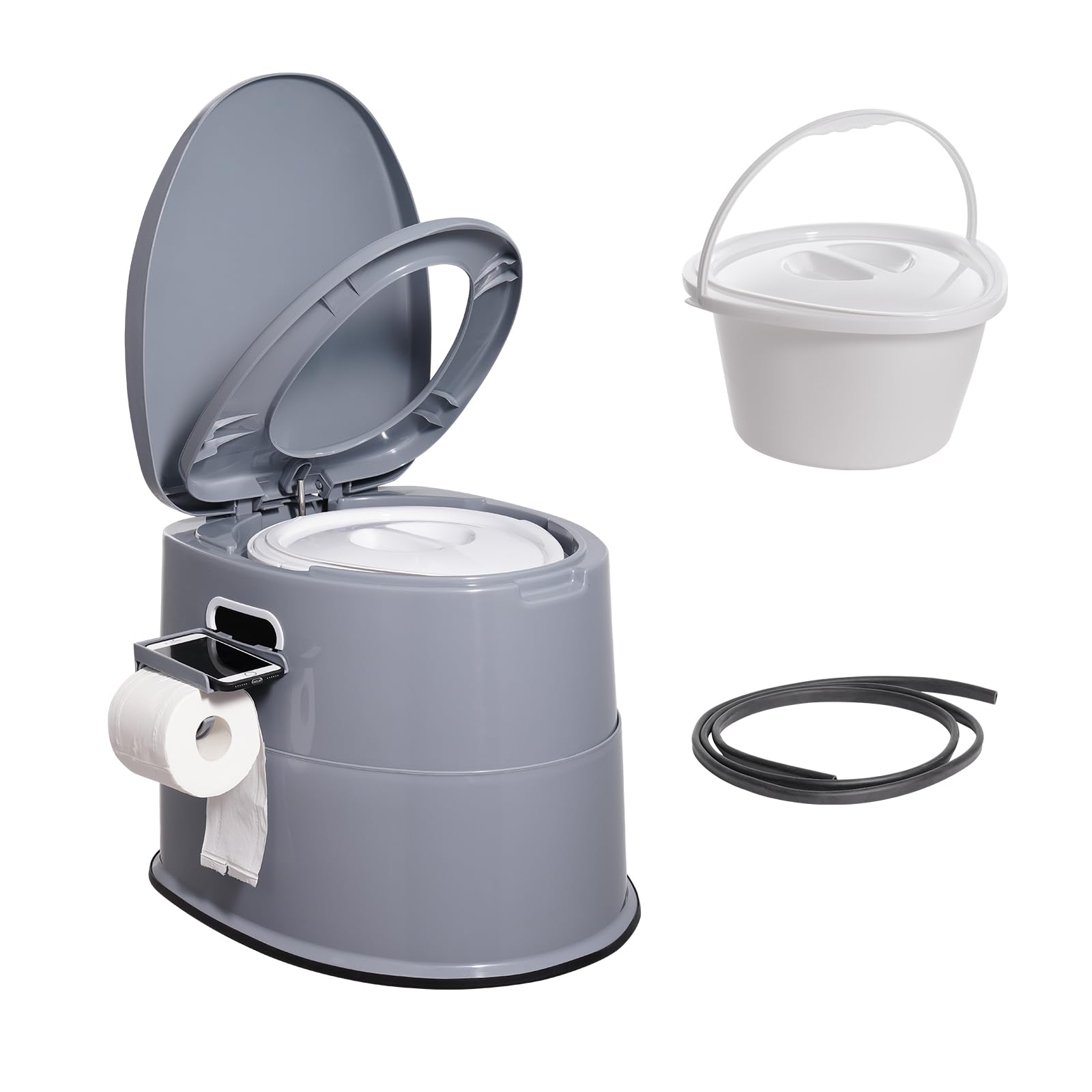 Vevor Rv Toilet For Camping, Portable Toilet With 1.3 Gal Detachable Inner Bucket & Removable Paper Holder, Commode With Dual Lids, Travel Toilet For Outdoor Camping Car Long Road Trips