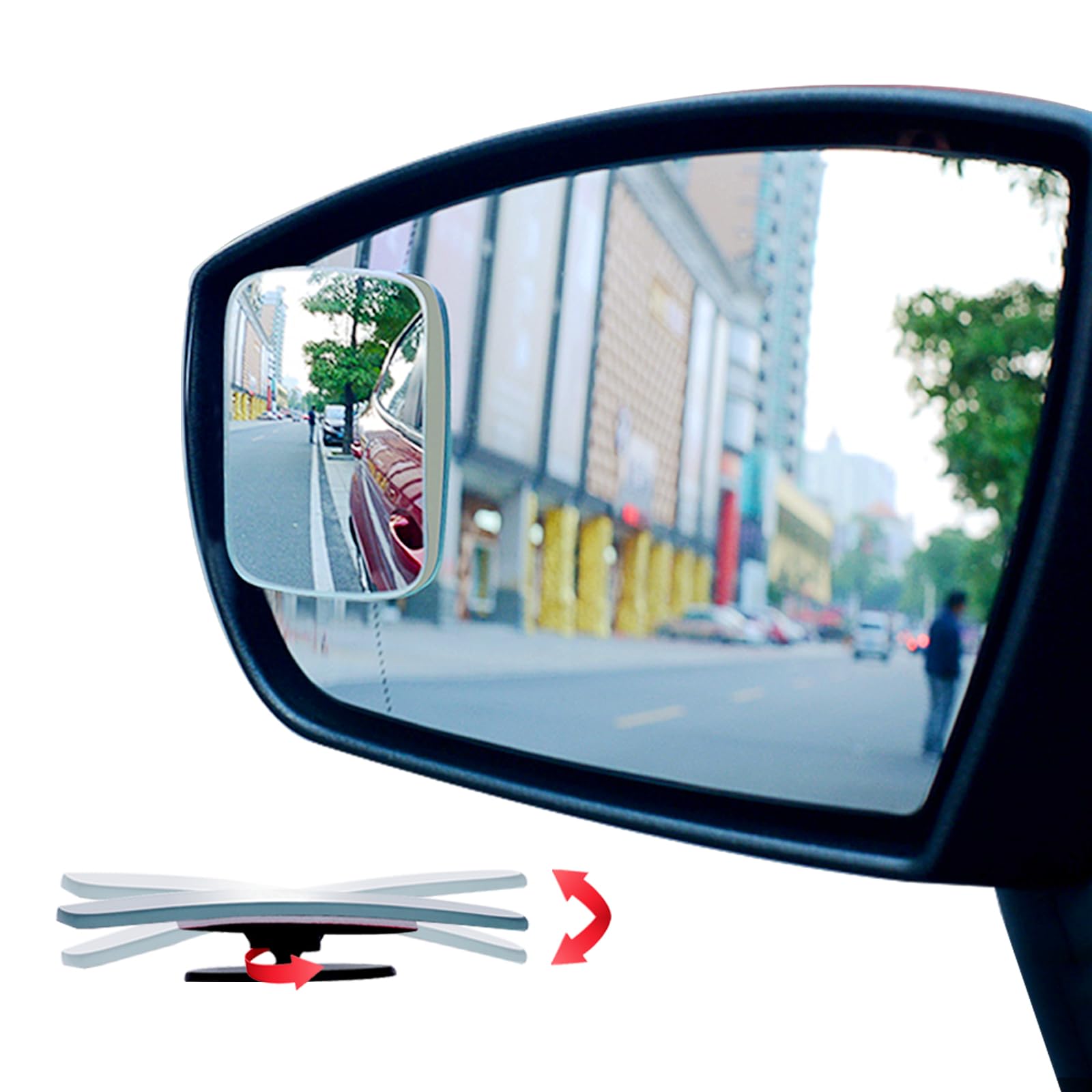 Ampper Blind Spot Mirror Rectangular, Hd Glass Frameless Stick On Adjustabe Convex Wide Angle Rear View Blind Spot Car Mirror Fo
