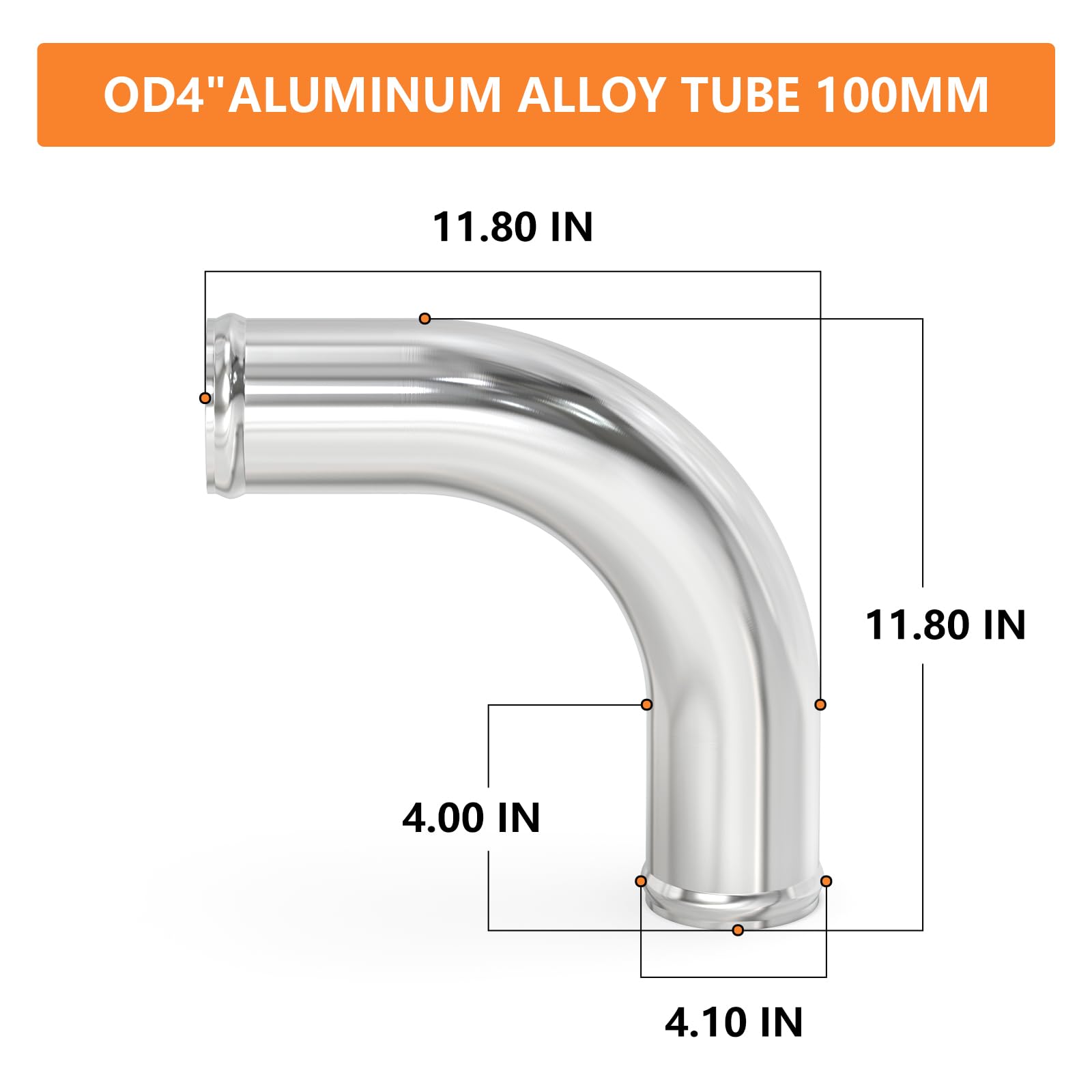 Gasher 1Pcs 90 Degree Elbow Aluminum Alloy Tube 4''Od, Leg Length 4'' (100Mm) With Bead Roll, Intercooler Pipe For Intake And Co