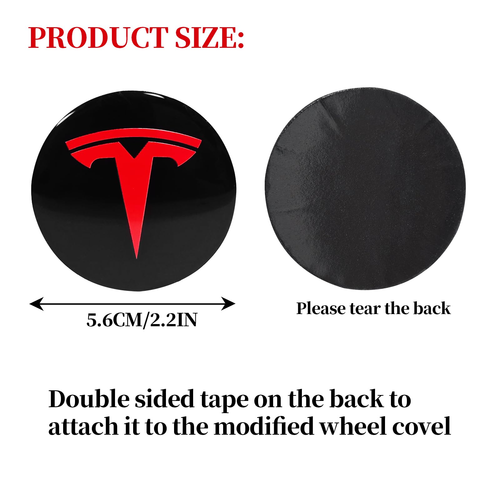Knomix 4 Pack Aluminum Waterproof Wheel Cover Center Emblem Sticker for Tesla Model 3 Model Y 56mm Hubcaps Wheel Rim Cover (Blac