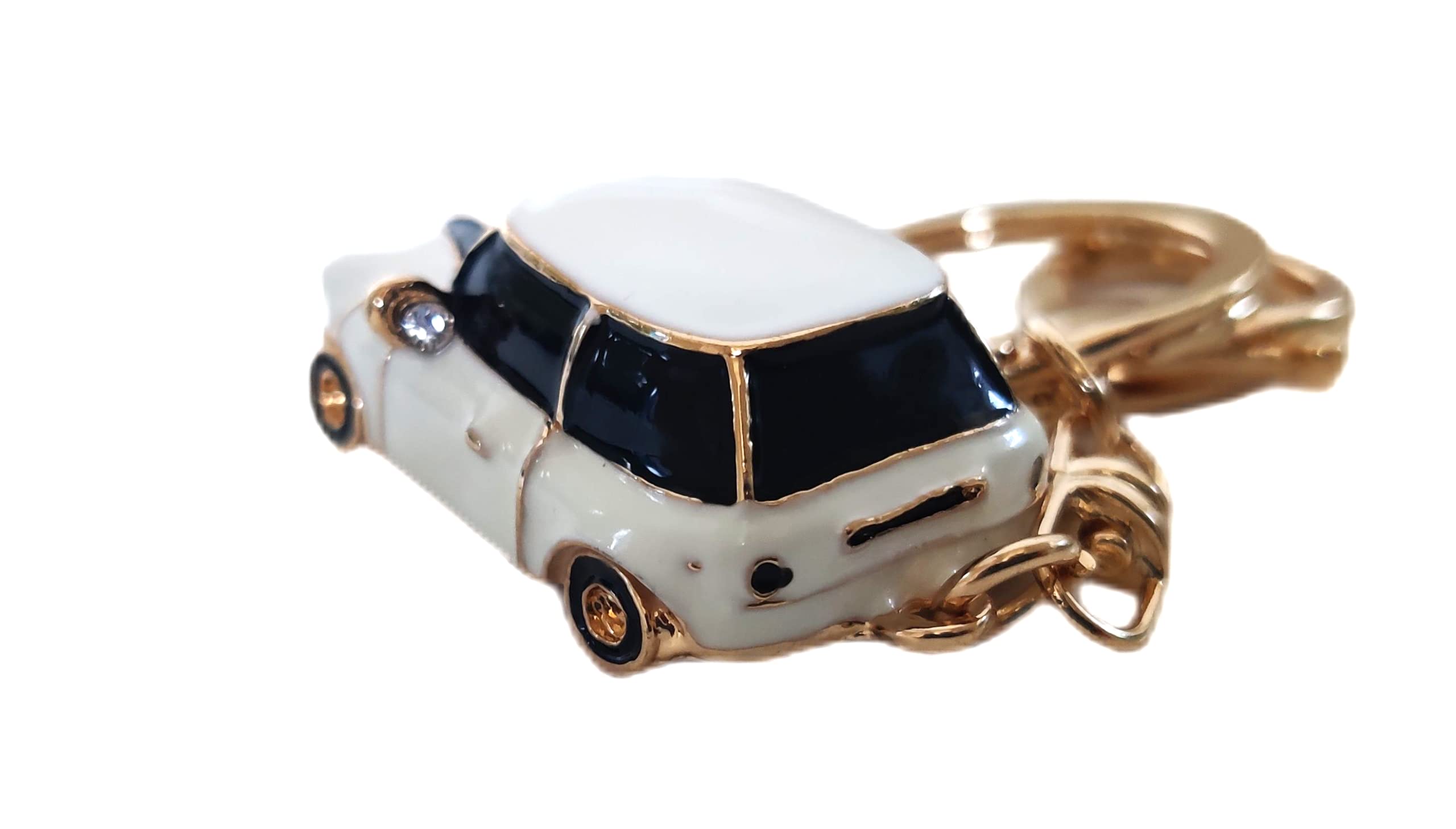 Rk Gifts Mini Style Car Keychain Gift Rhinestone Detail Cooper Novelty (White (Gold Trim))