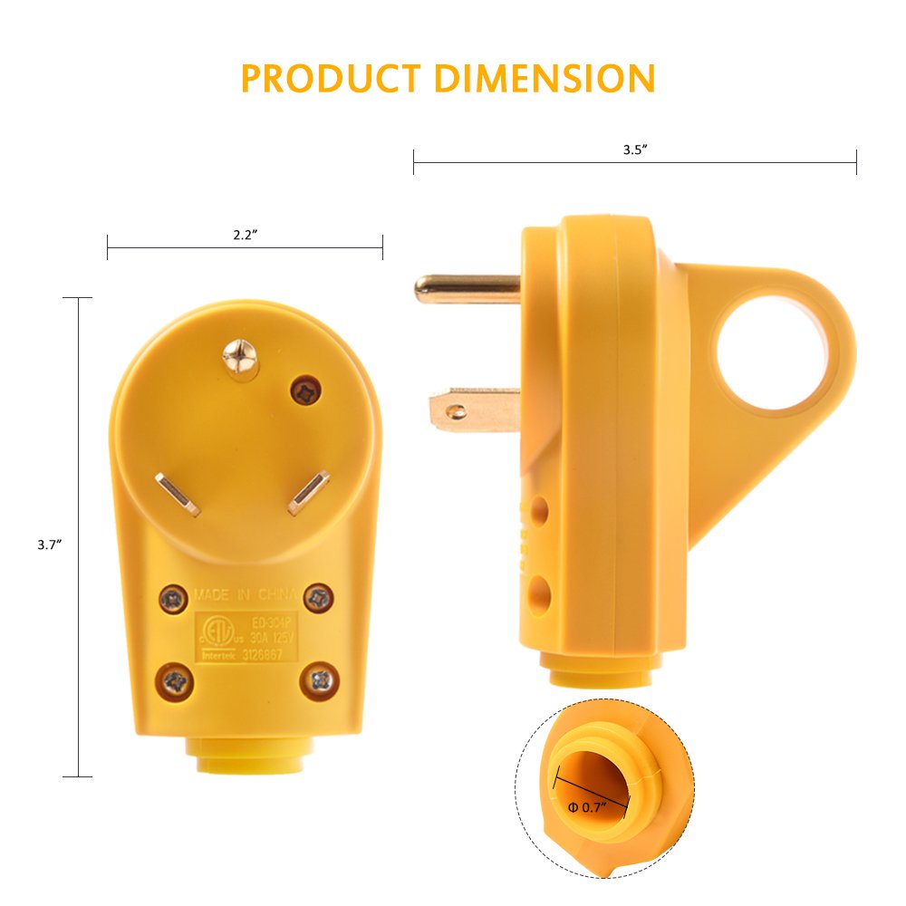 Snowyfox Rv 30 Amp Male Replacement Plug - Heavy Duty 30 Amp Rv Plug Receptacle With Ergonomic Handle, Designed To Accommodate Wire